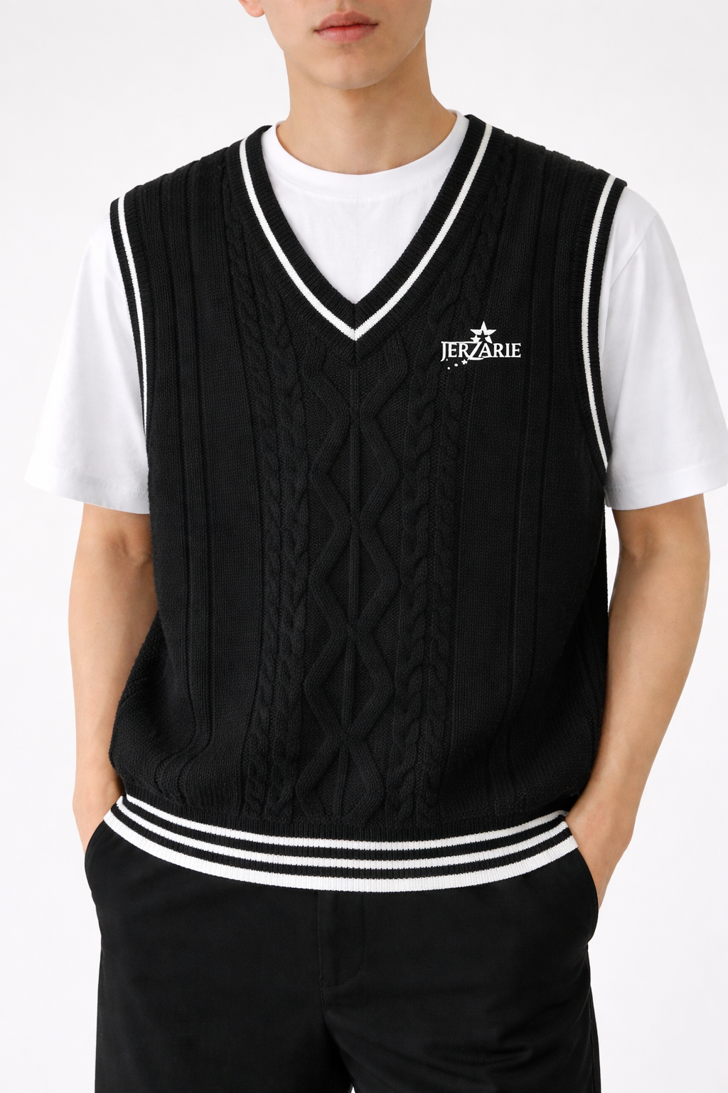 JerZarie Men's Sleeveless jumper in black with white starred logo