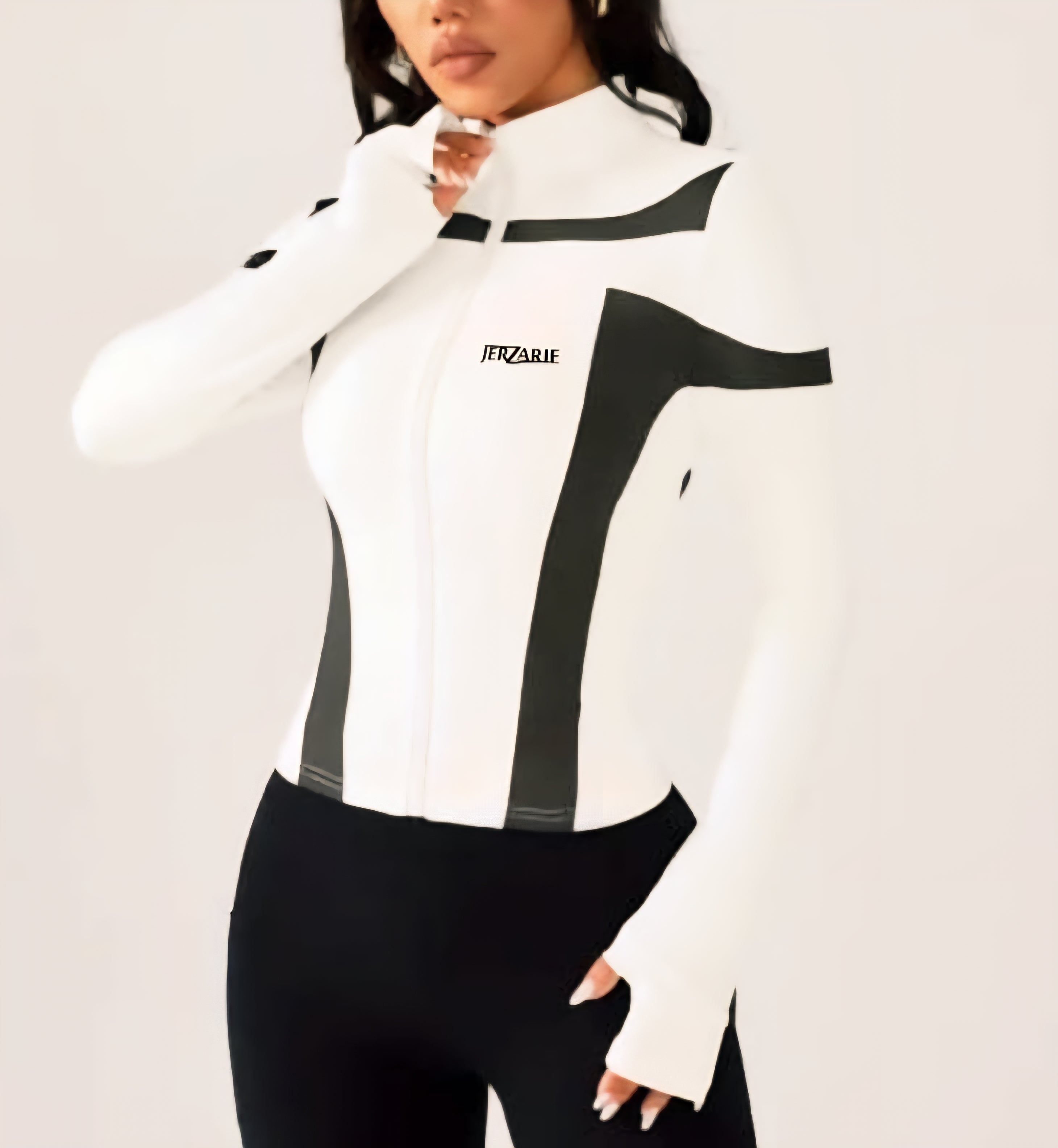 JerZarie Women's (breathable) Athletic Jacket in White with black classic logo