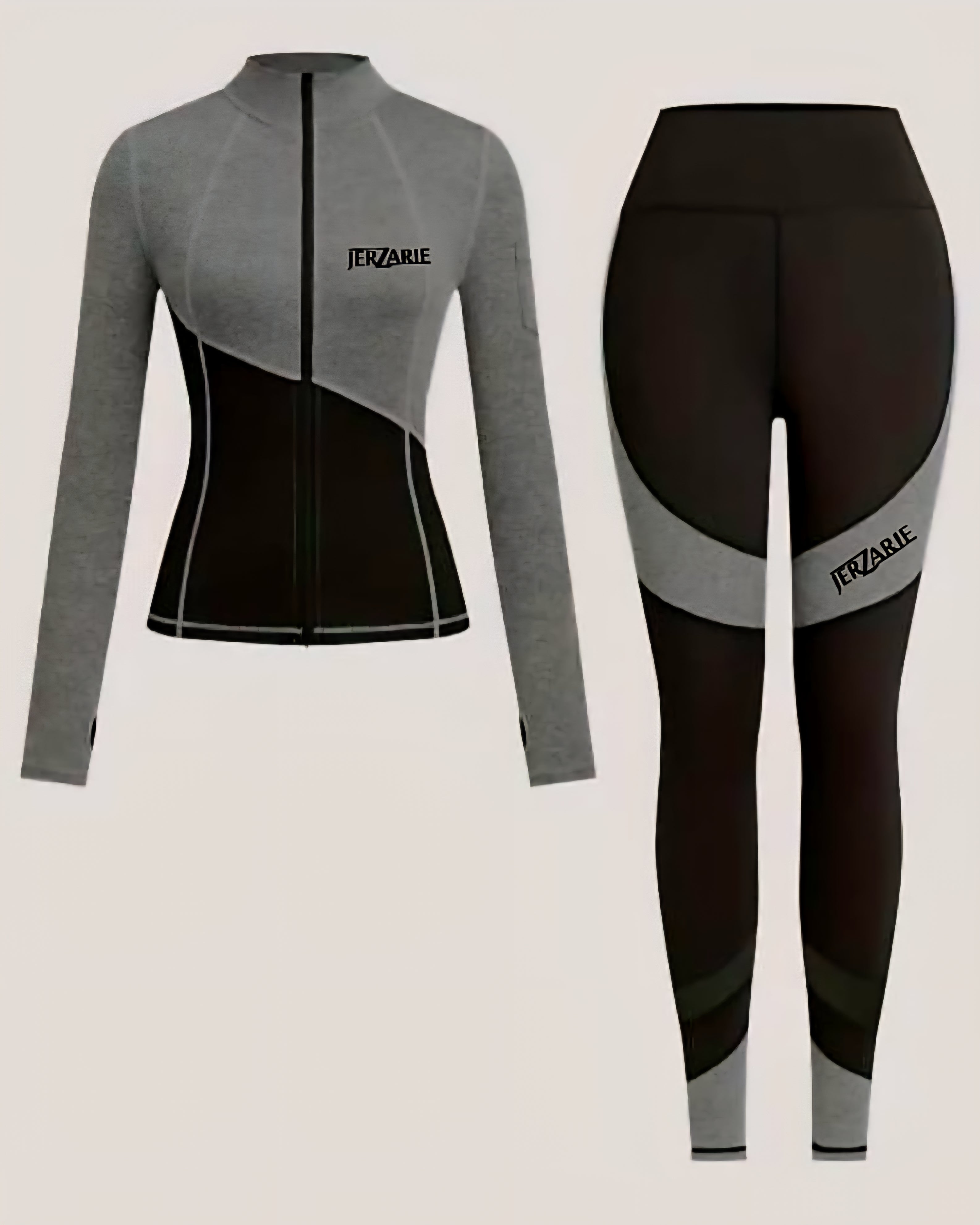 JerZarie Women's (breathable) Workout and Gym Set in grey blue with black classic logo