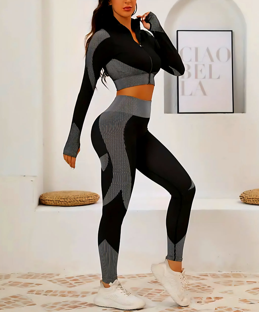 JerZarie Women's Gym Set in Black and grey with black classic logo