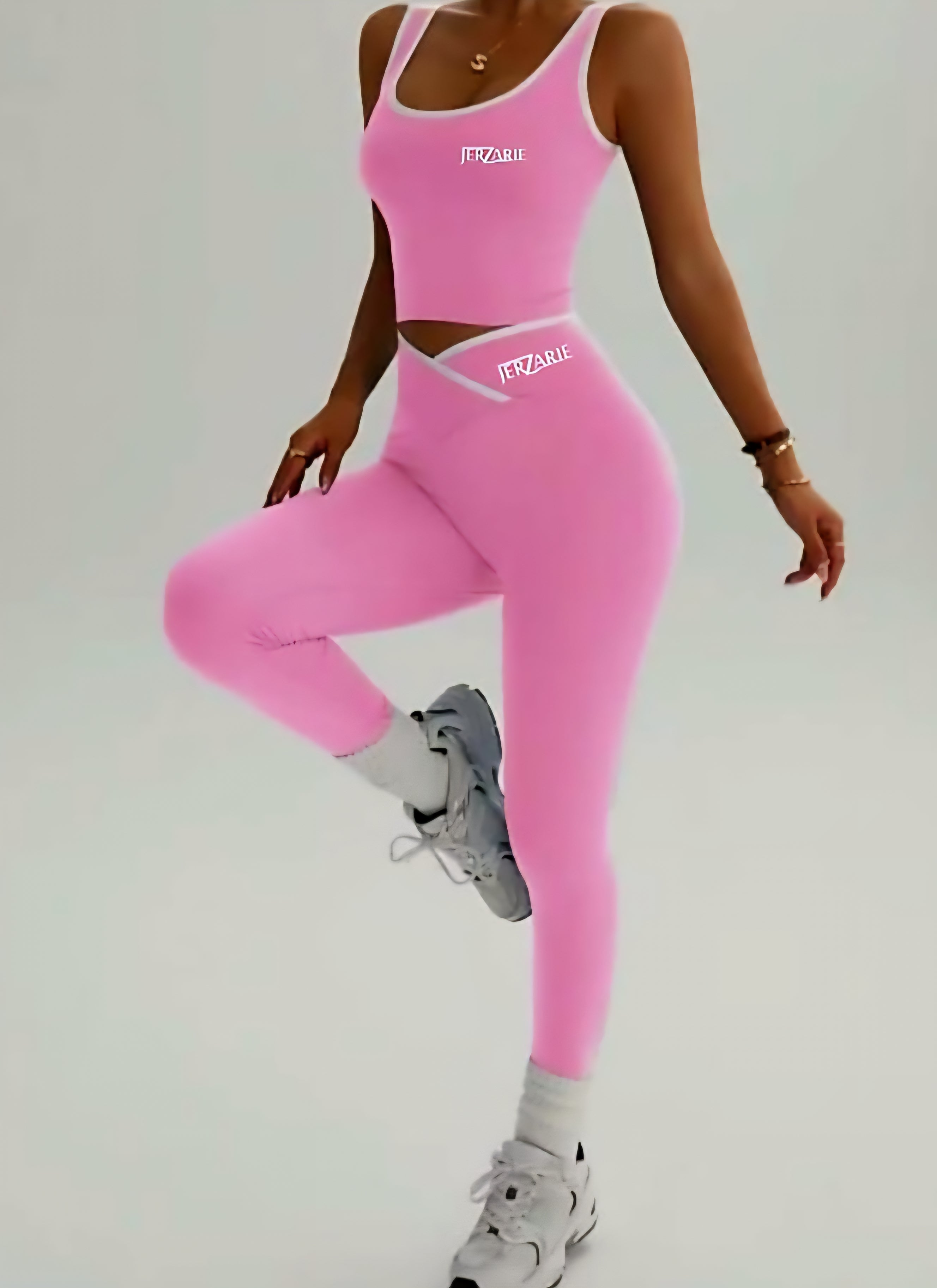 JerZarie Women's Gym Set in pink with white classic logo