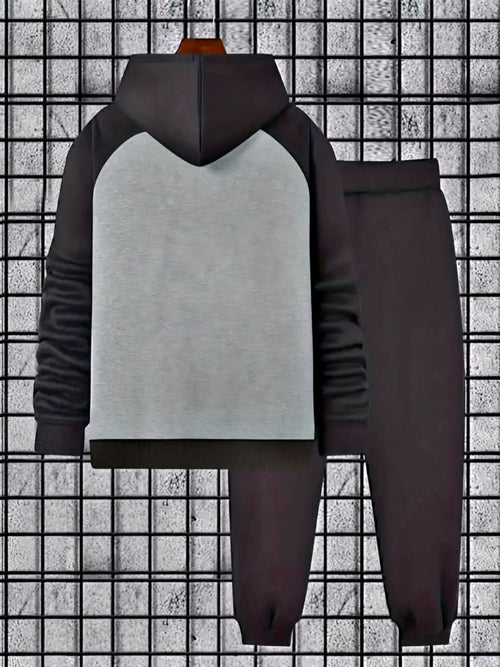JerZarie Men's hoodie tracksuit in black/grey with white starred logo