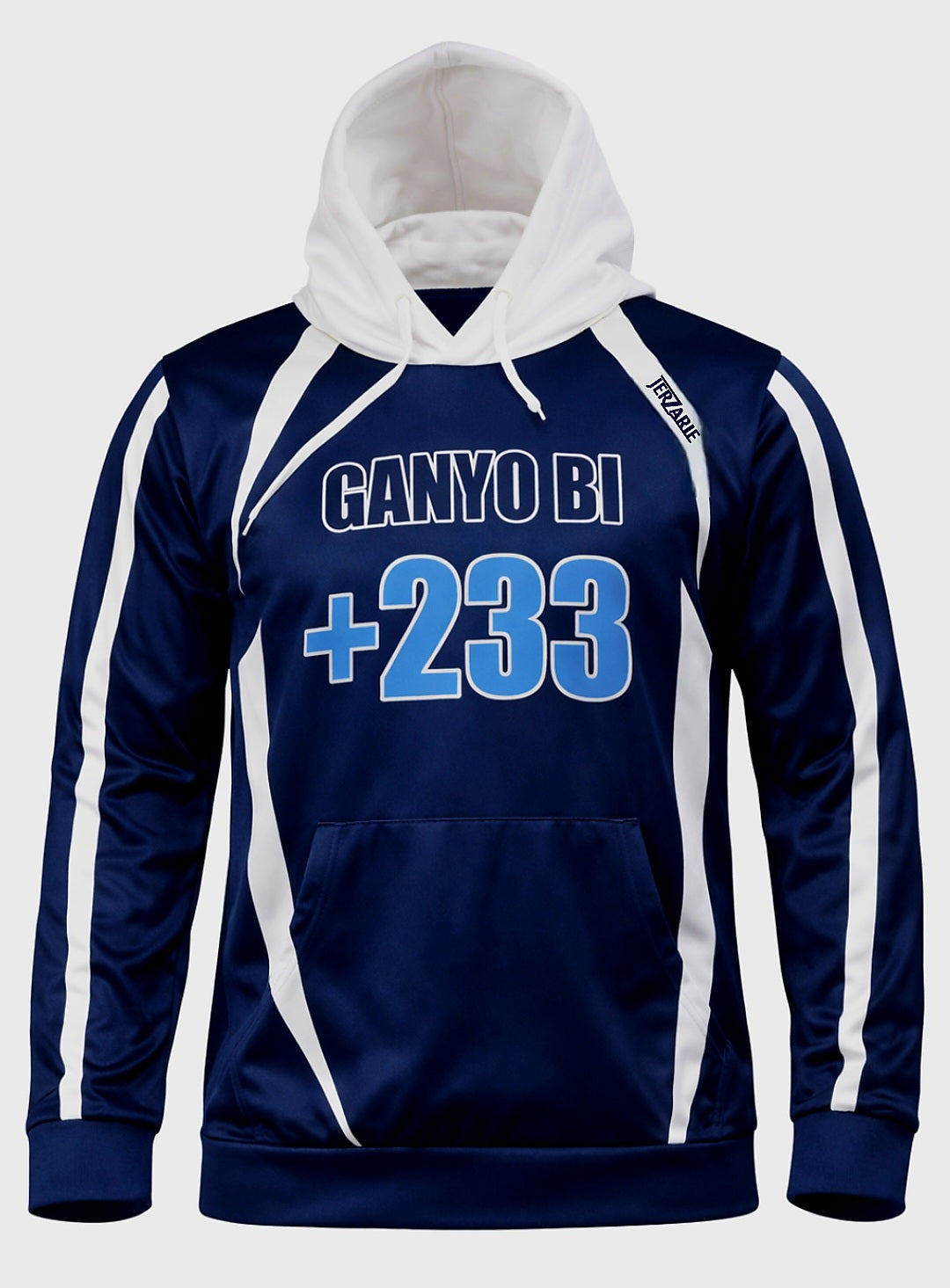 JerZarie Unisex Hooded Jersey in blue/White with white classic logo