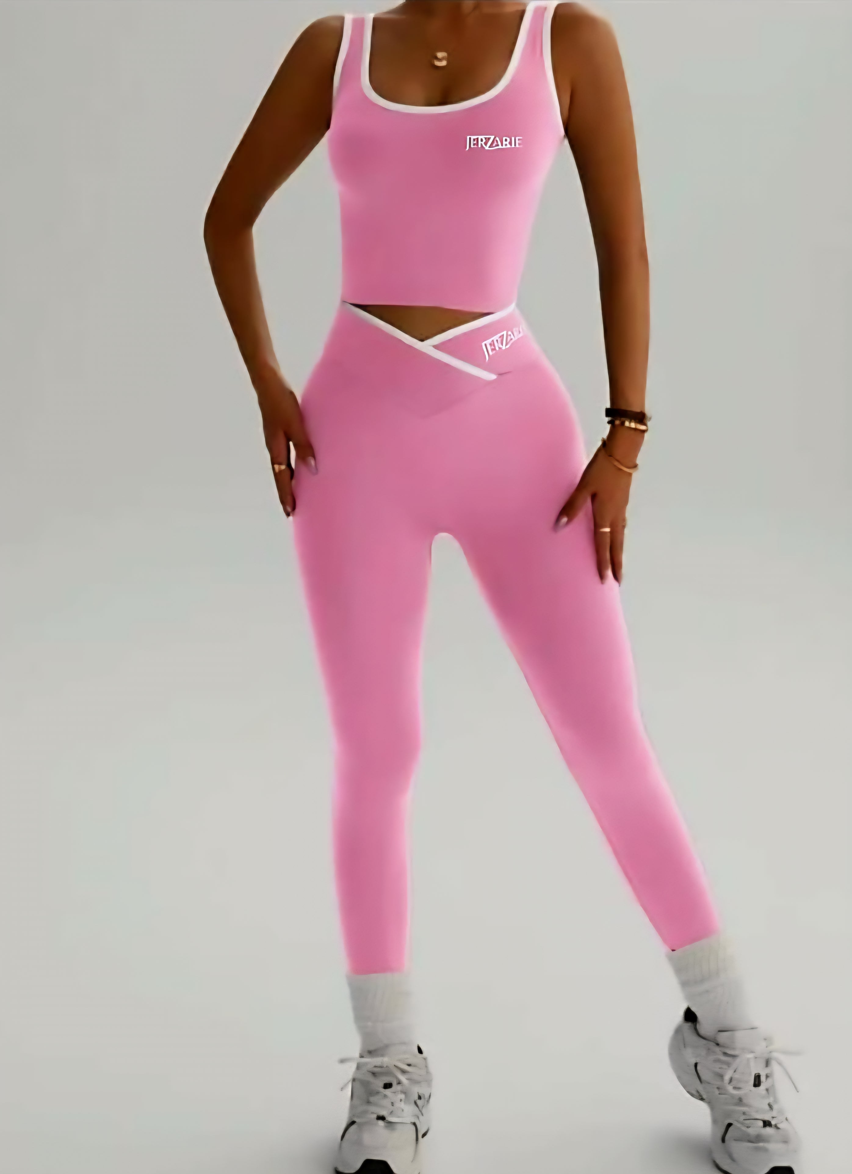 JerZarie Women's Gym Set in pink with white classic logo