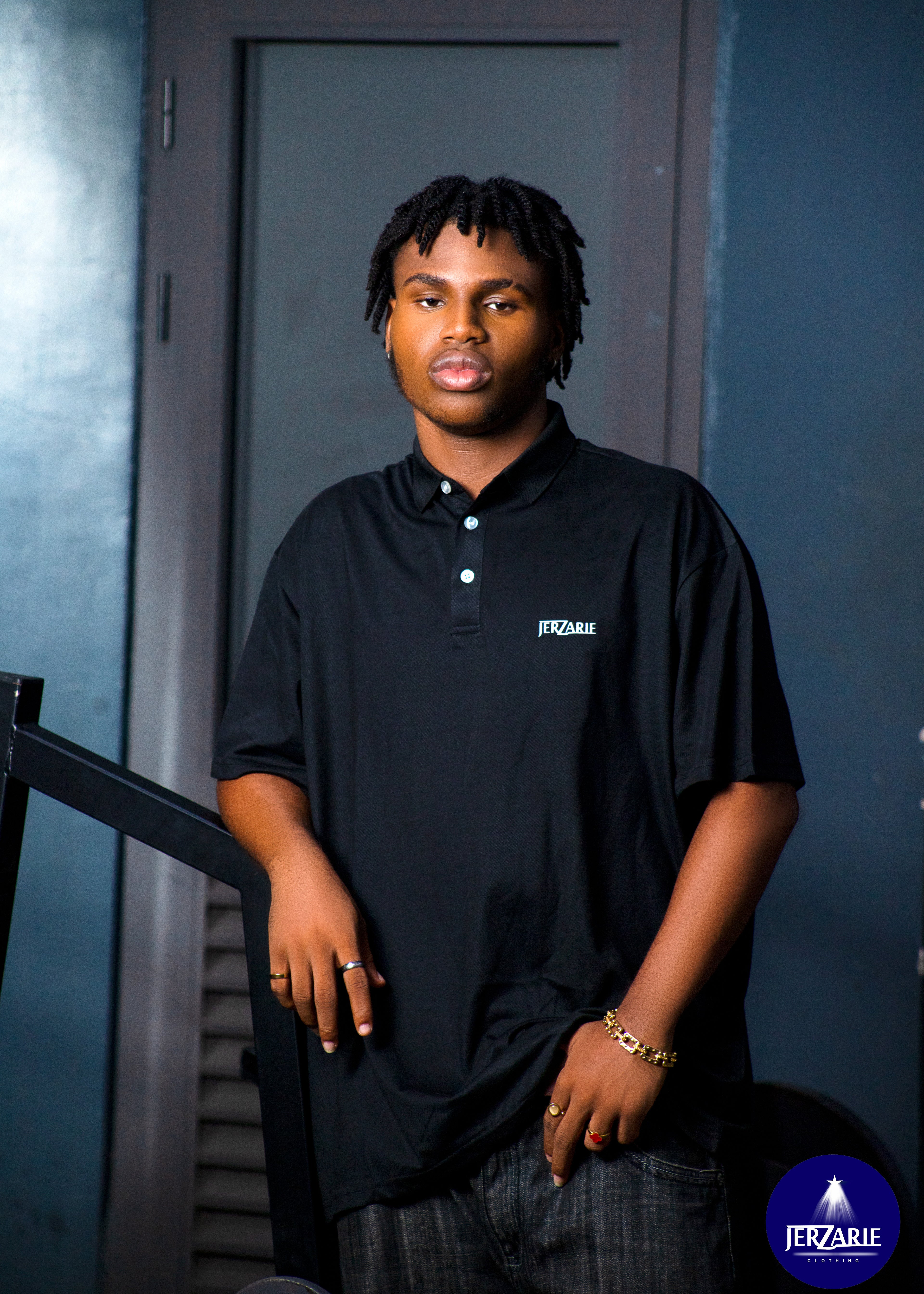 JerZarie Unisex regular fit Polo Shirt in Black with white classic logo