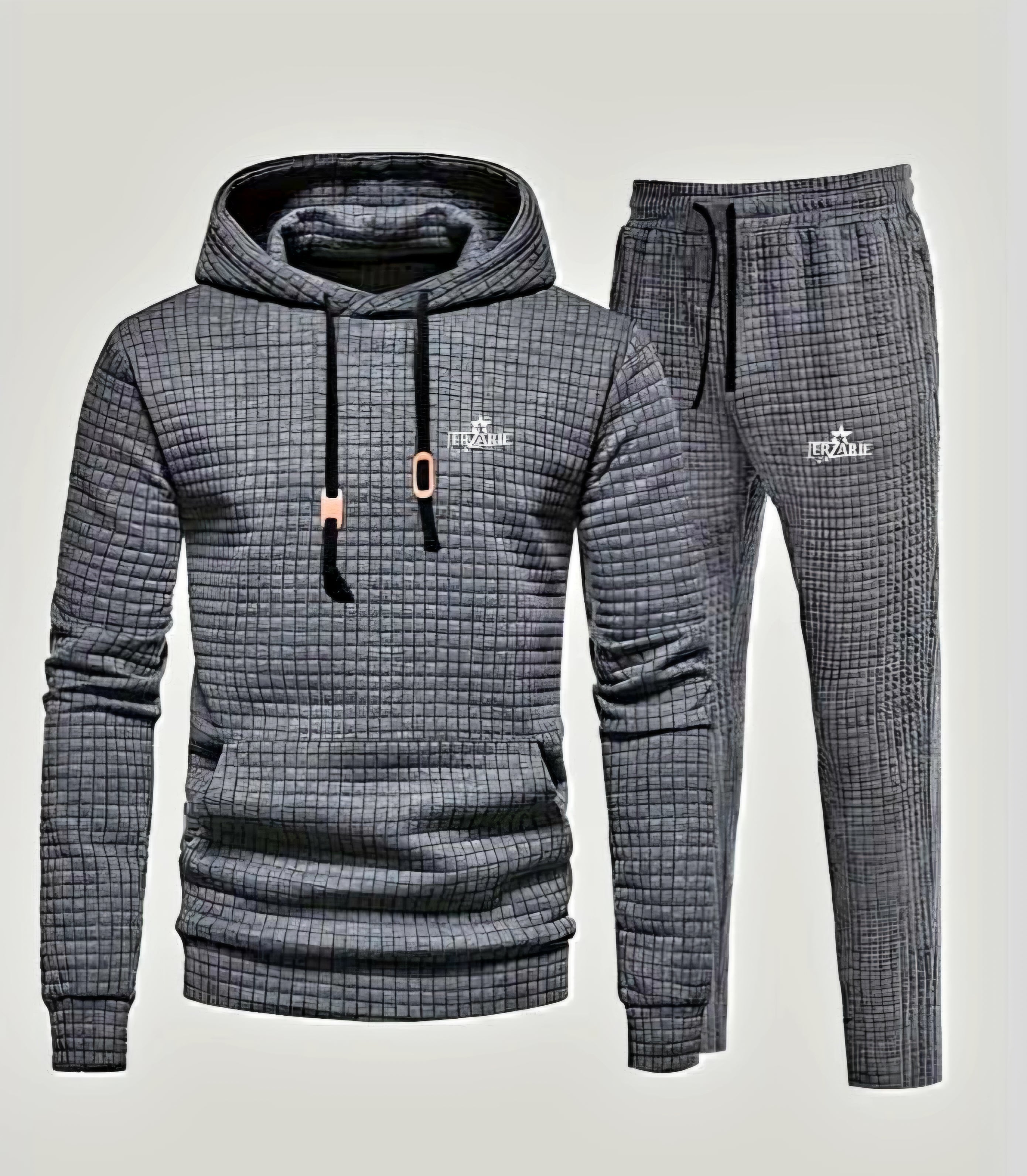 JerZarie Men's hoodie tracksuit in grey with white starred logo