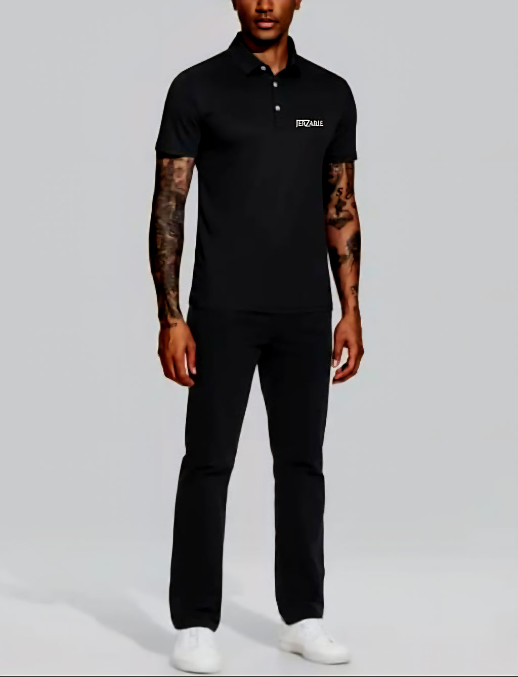 JerZarie Unisex regular fit Polo Shirt in Black with white classic logo