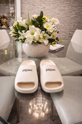 JerZarie Unisex Slide in White with black classic logo