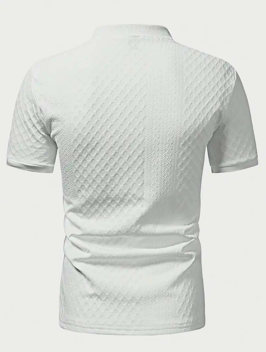 JerZarie Men's (Breathable) patterned slim fit T-Shirt in White with black classic logo