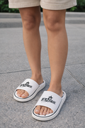 JerZarie Unisex Slide in White with black starred logo