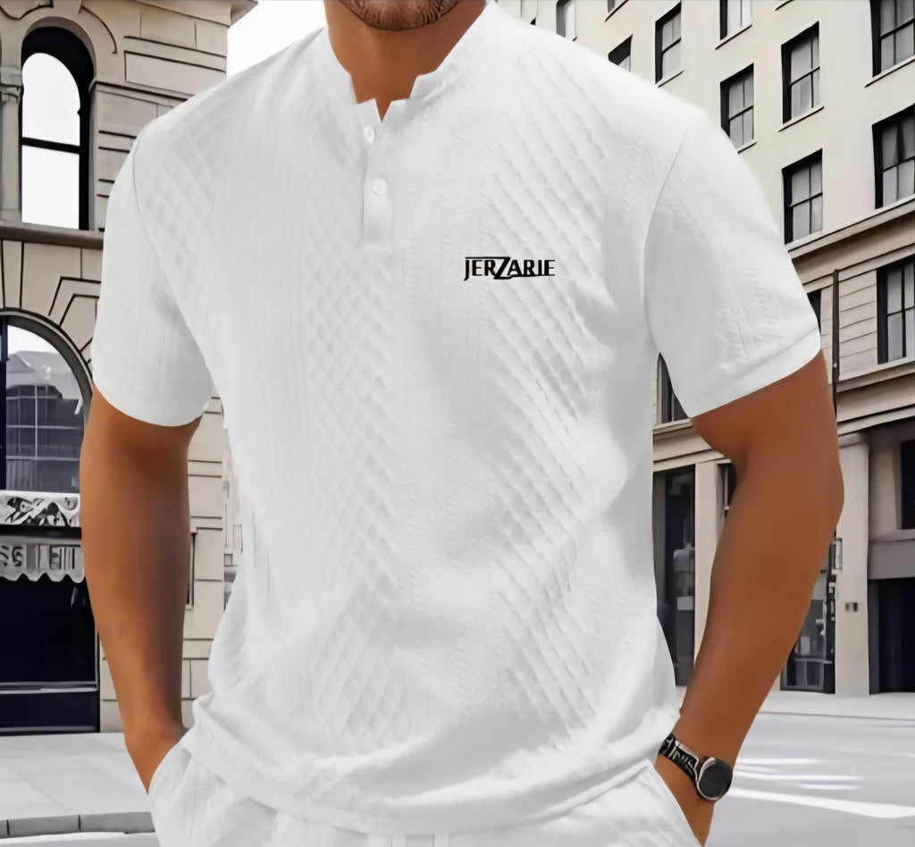 JerZarie Men's (Breathable) patterned slim fit T-Shirt in White with black classic logo