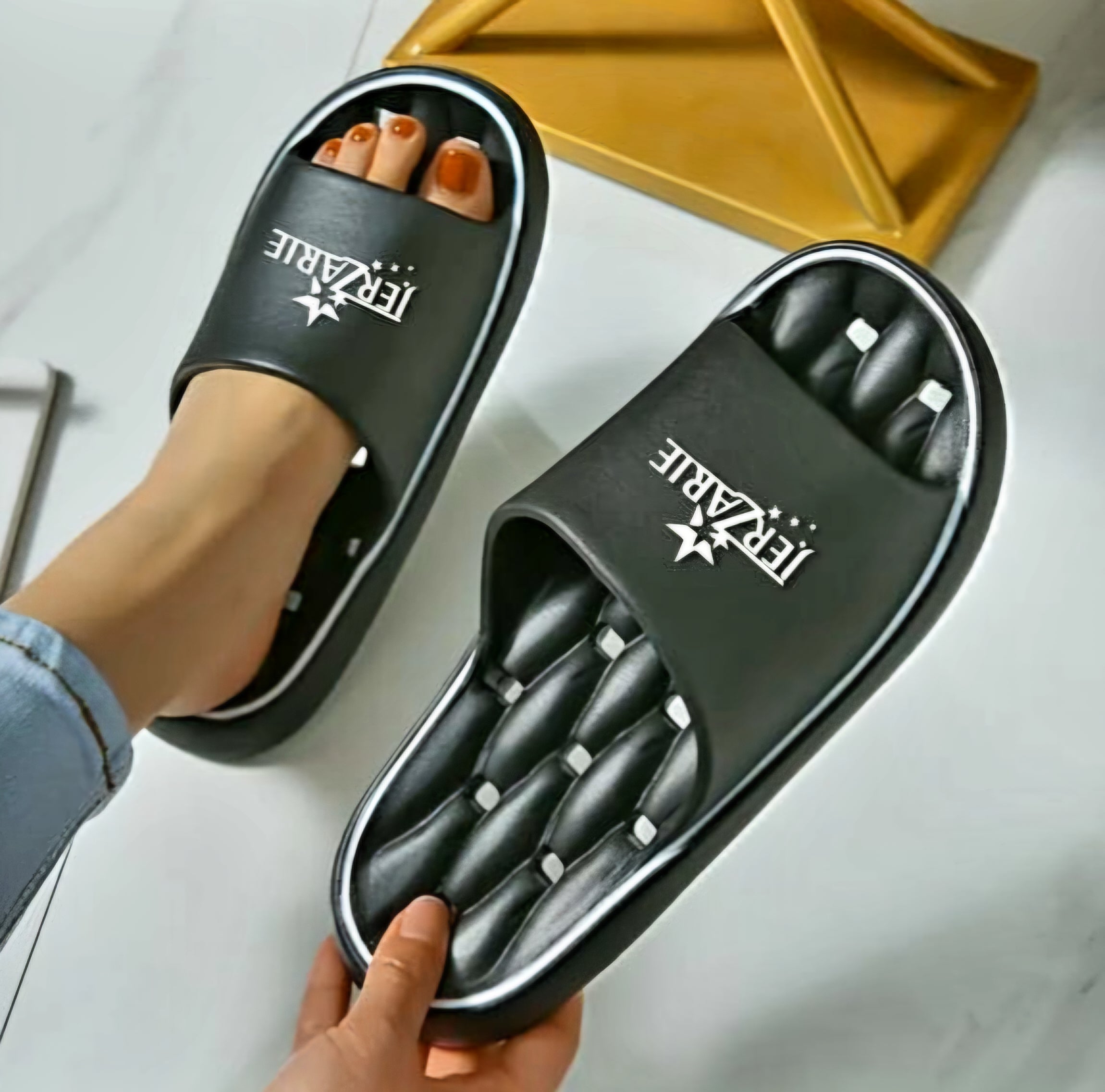 JerZarie Unisex Slide in Black with white starred logo