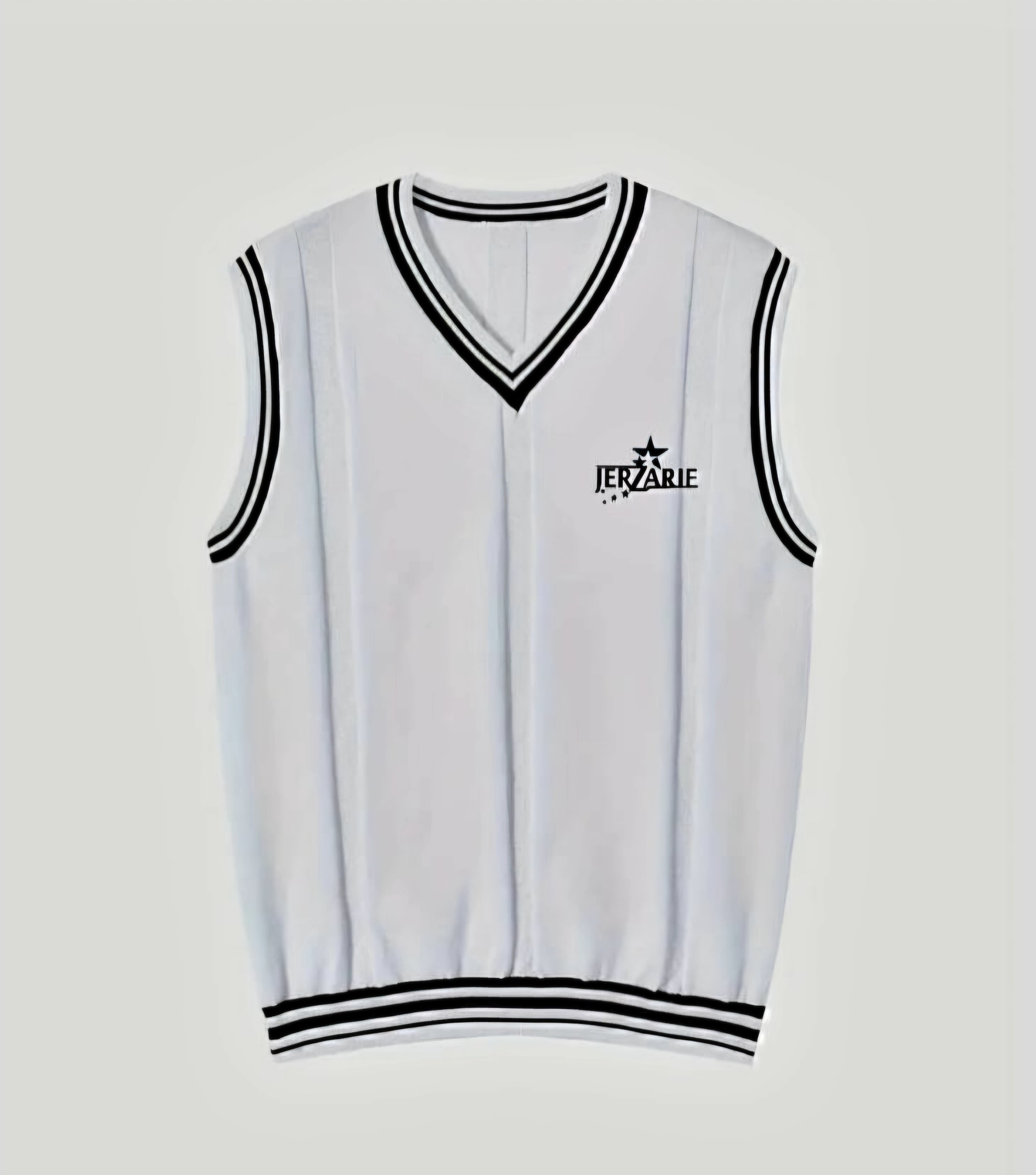 JerZarie Men's Sleeveless jumper in white with black starred logo
