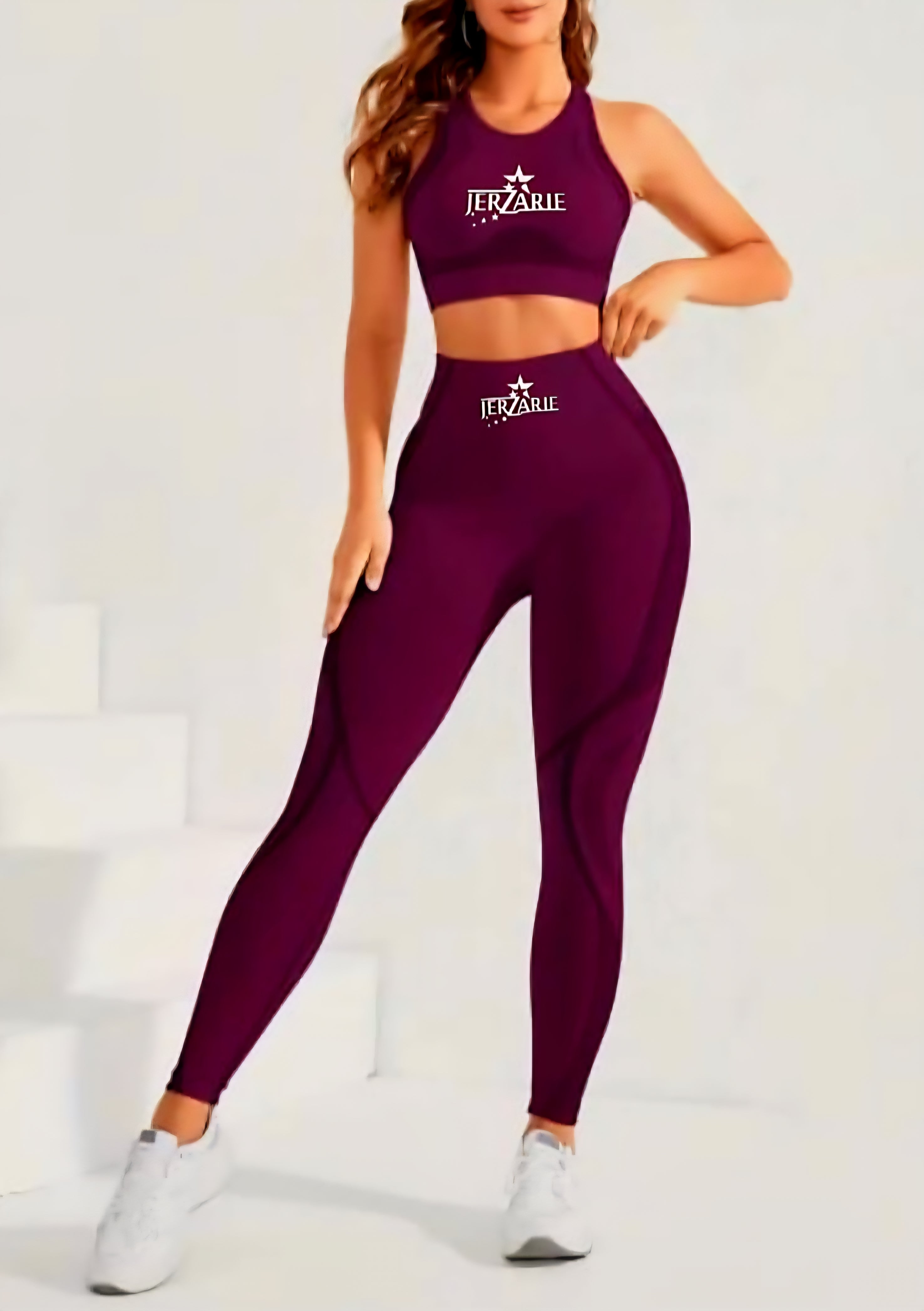 JerZarie Women's Gym Set in Fuchsia with white starred logo