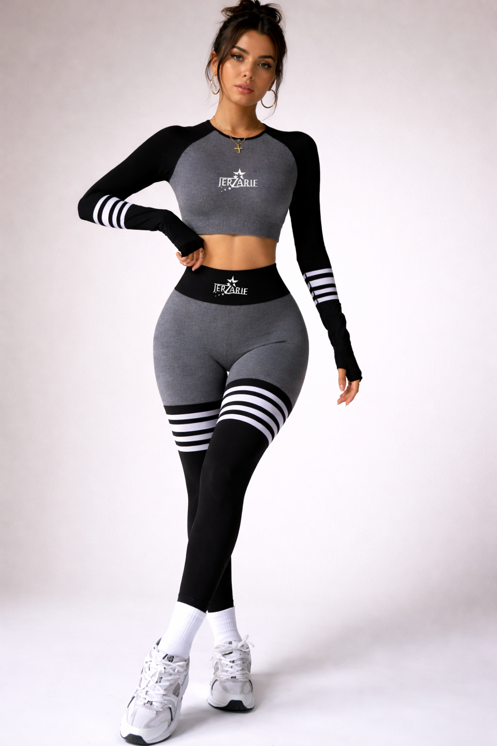 JerZarie Women's Gym Set in Hemp and black with white starred logo