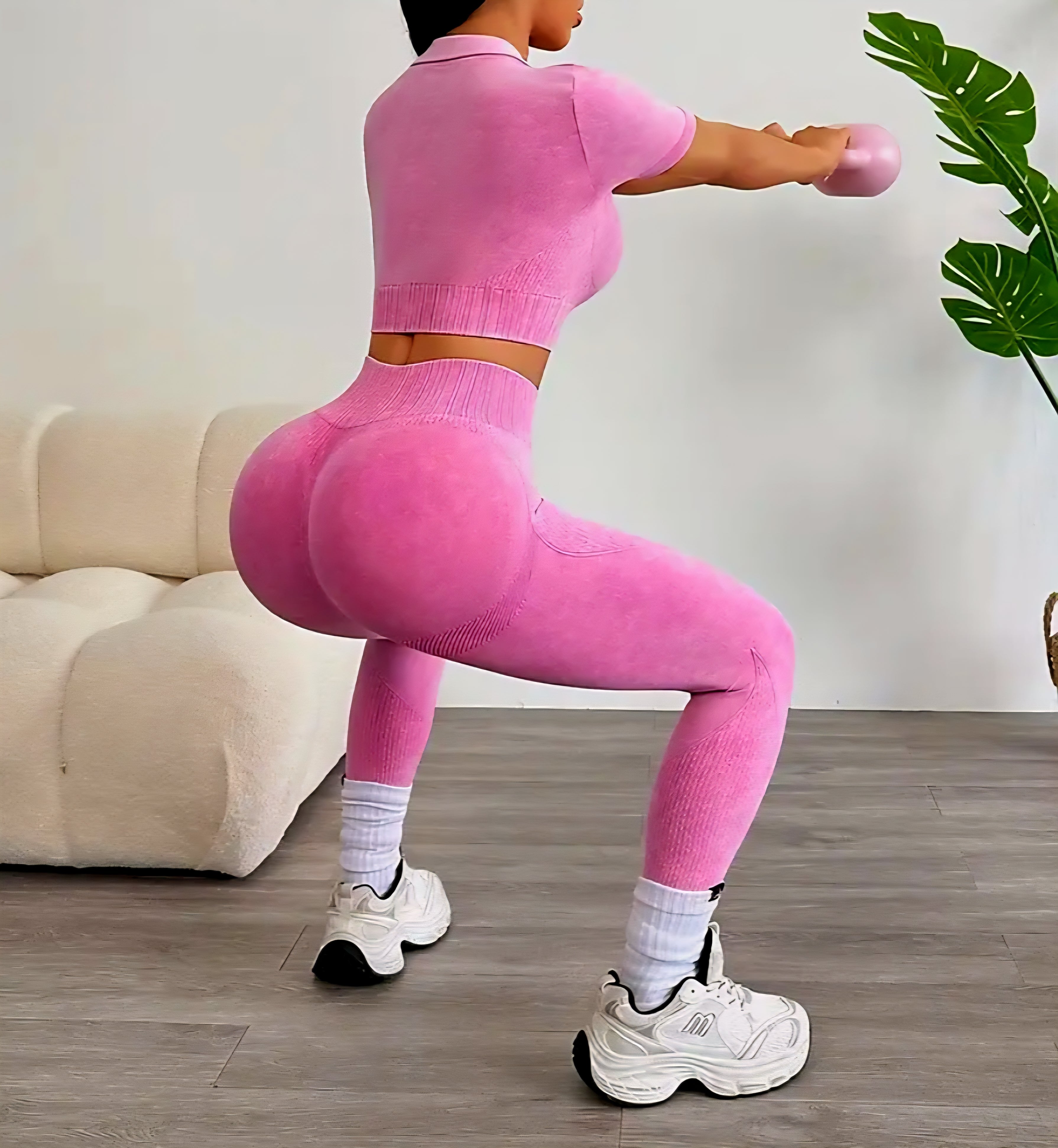 JerZarie Women's Gym Set in Sand washed ash with black classic logo