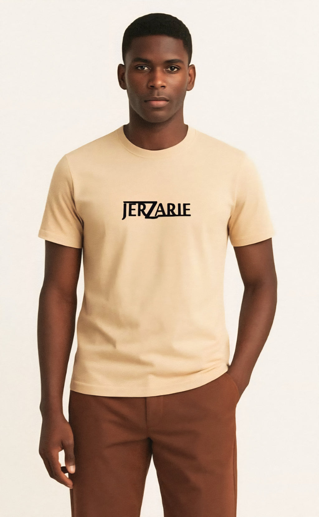 JerZarie Unisex regular fit T-Shirt in Beige with black classic logo