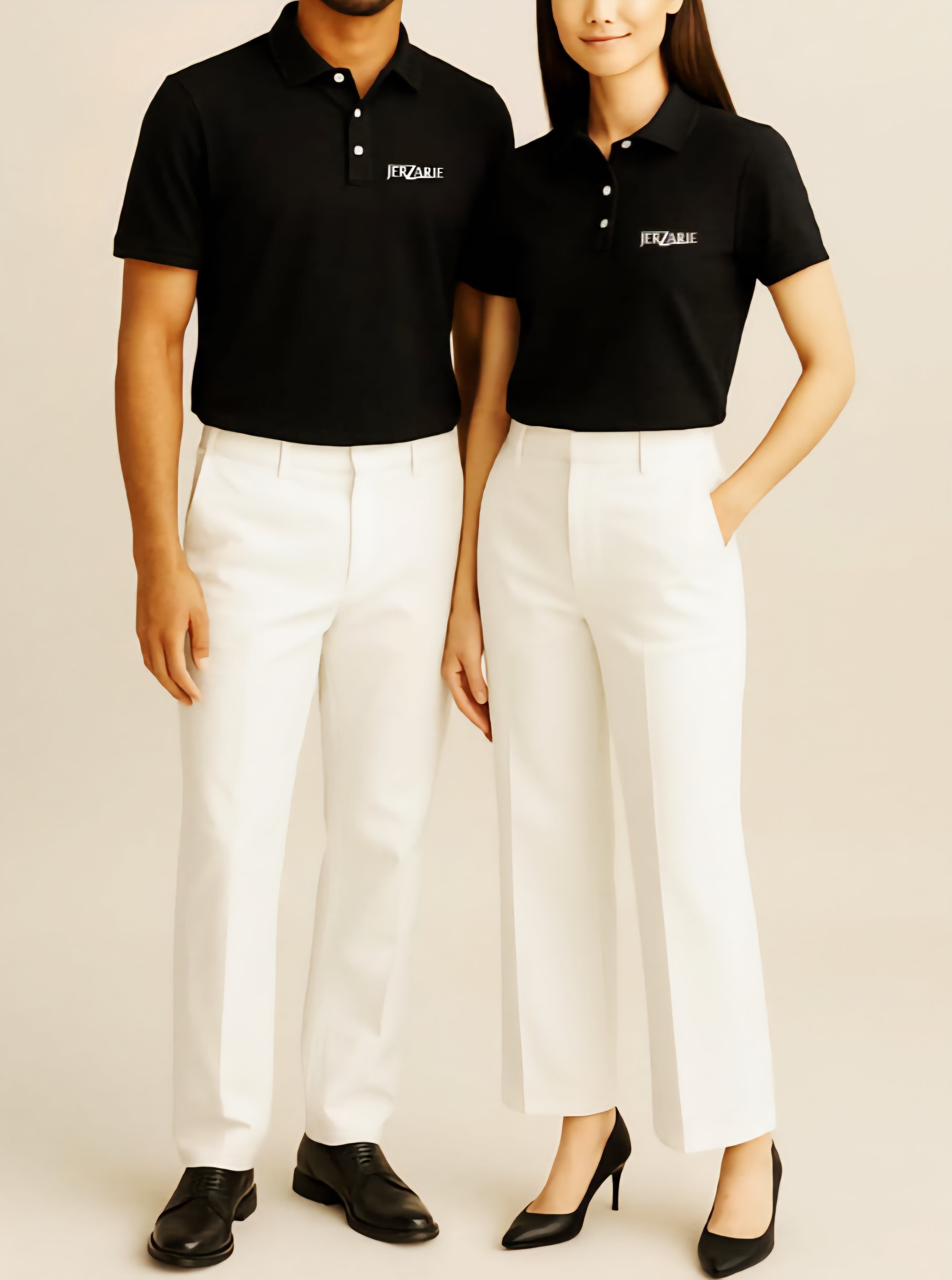 JerZarie Unisex regular fit Polo Shirt in Black with white classic logo