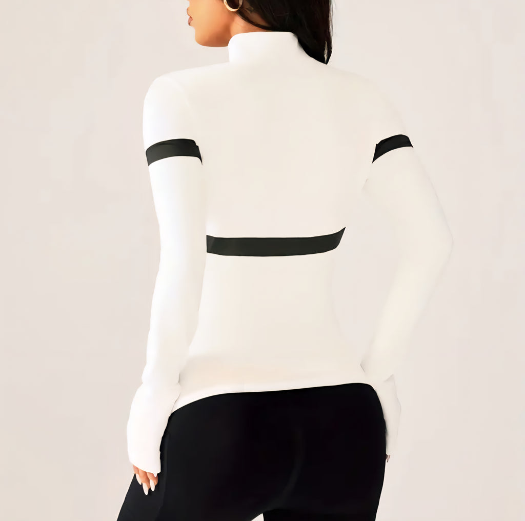 JerZarie Women's (breathable) Athletic Jacket in White with black classic logo