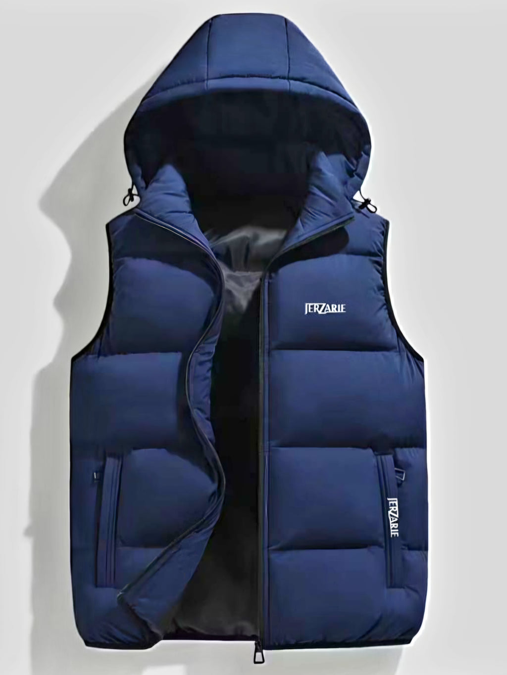 JerZarie Unisex heavyweight hoodie Gilet Jacket in blue with white classic logo