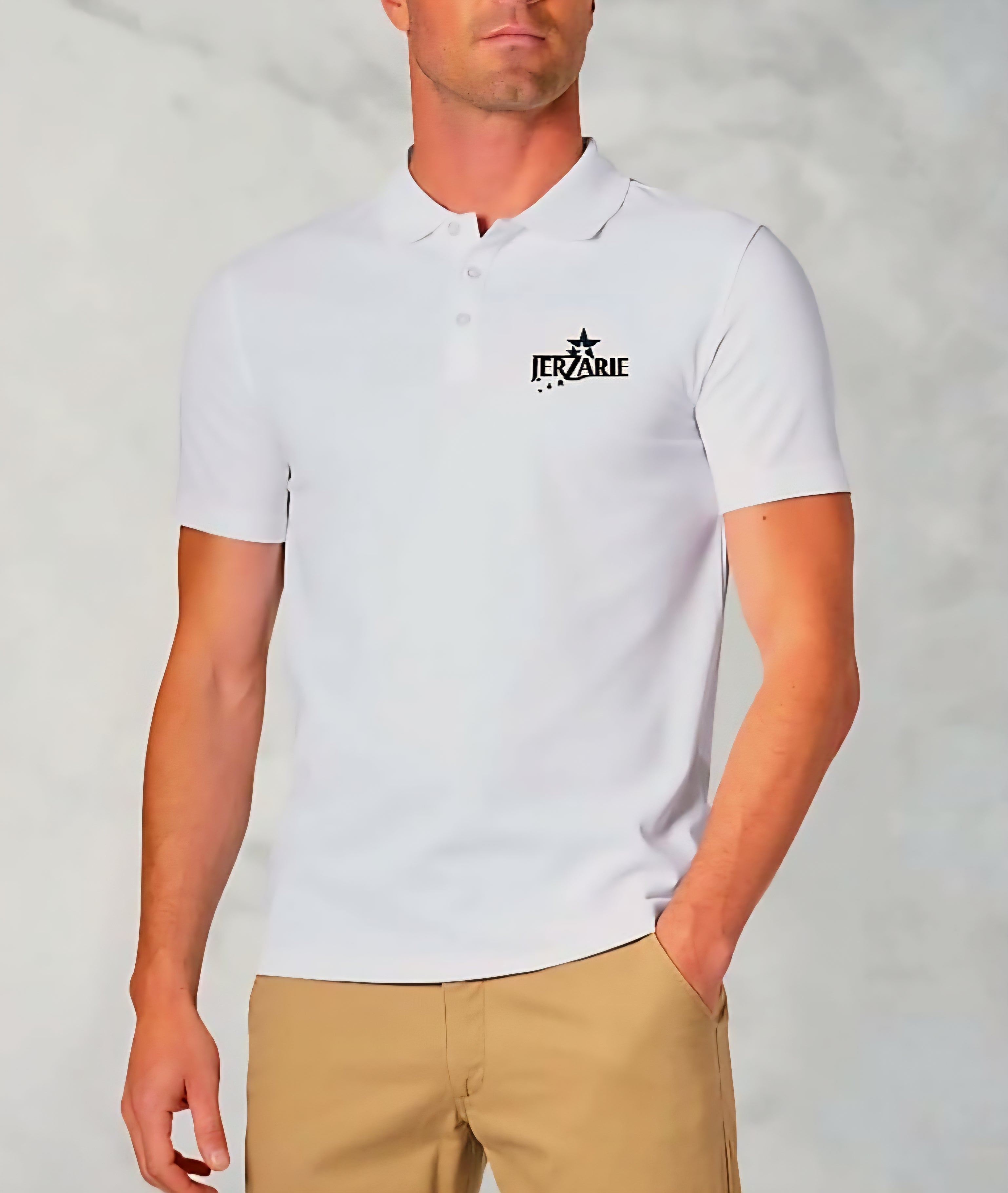 JerZarie Unisex regular fit Polo Shirt in white with black starred logo