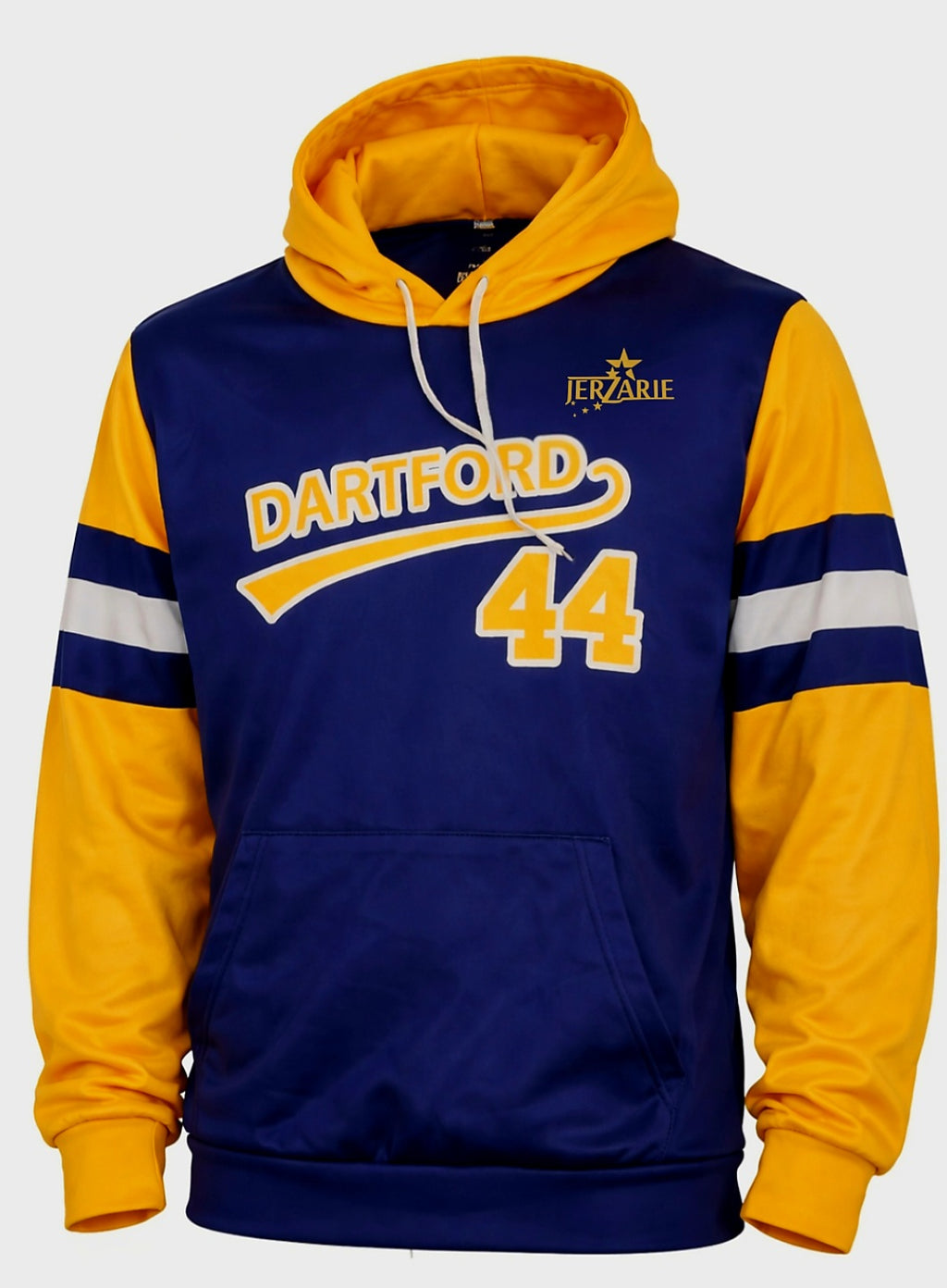 JerZarie Unisex Hooded Jersey in blue/Yellow with yellow starred logo