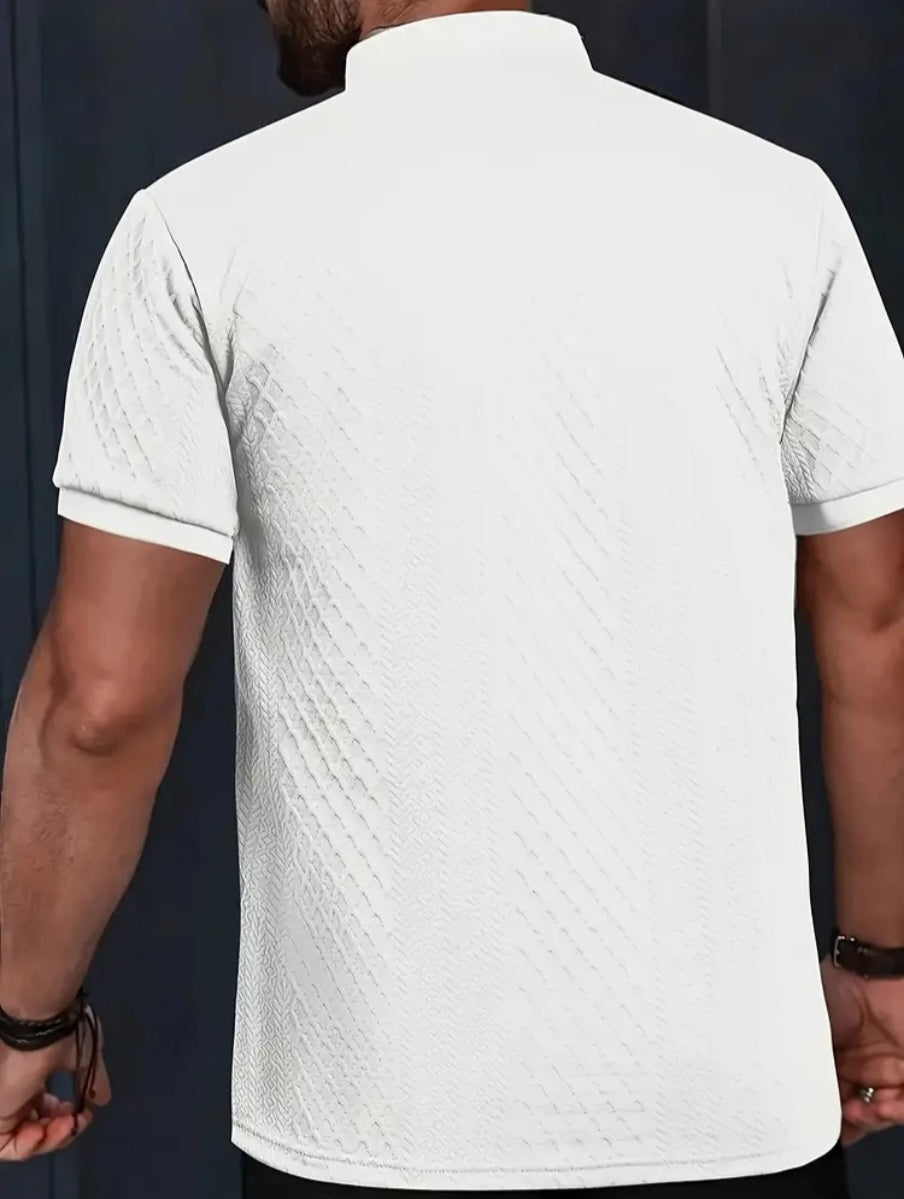 JerZarie Men's (Breathable) patterned slim fit T-Shirt in White with black classic logo
