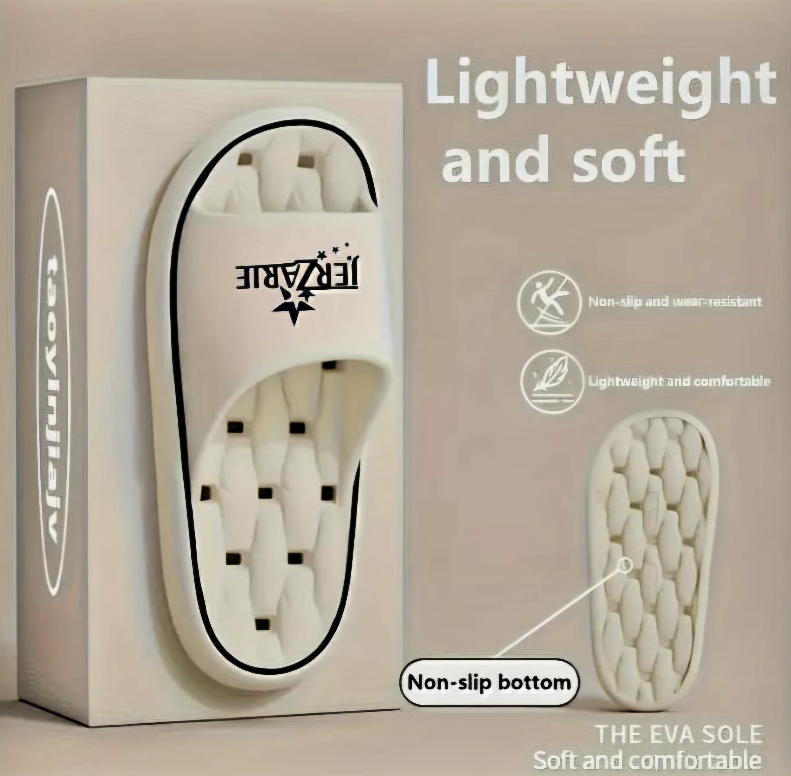 JerZarie Unisex Slide in White with black starred logo