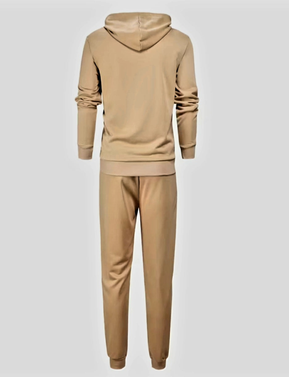 JerZarie Men's hoodie tracksuit in beige/khaki with white starred logo