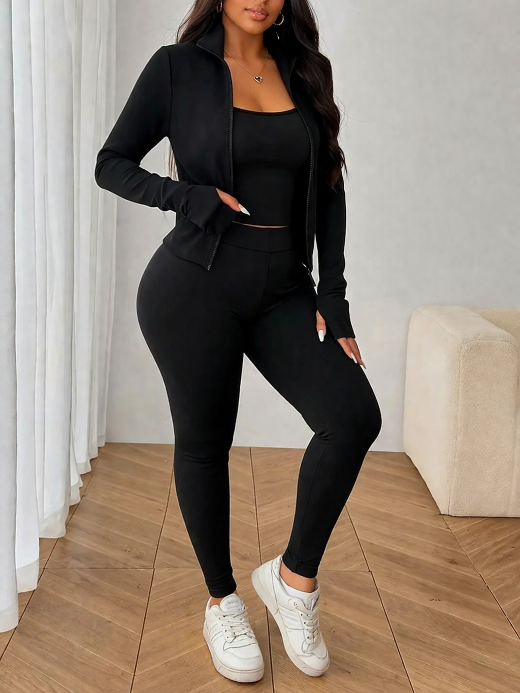 JerZarie Women's 3 piece set in black with white classic logo