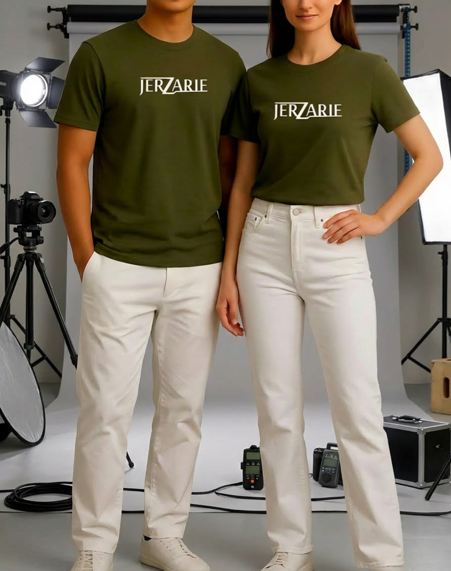 JerZarie Unisex regular fit T-Shirt in Green with white classic logo