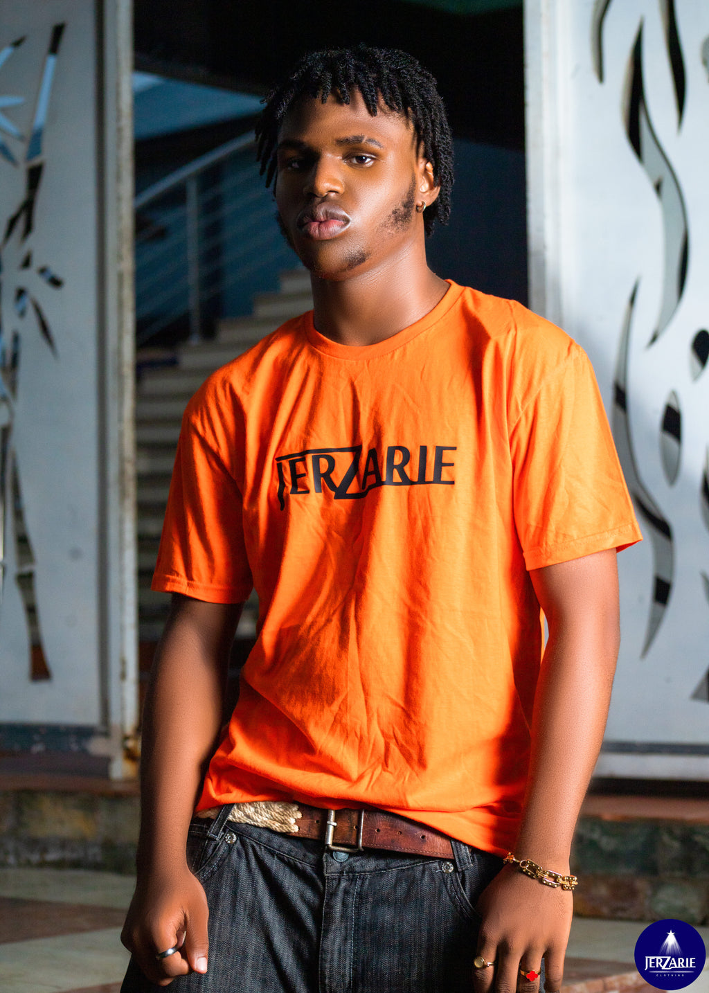 JerZarie Unisex regular fit T-Shirt in Orange with black classic logo