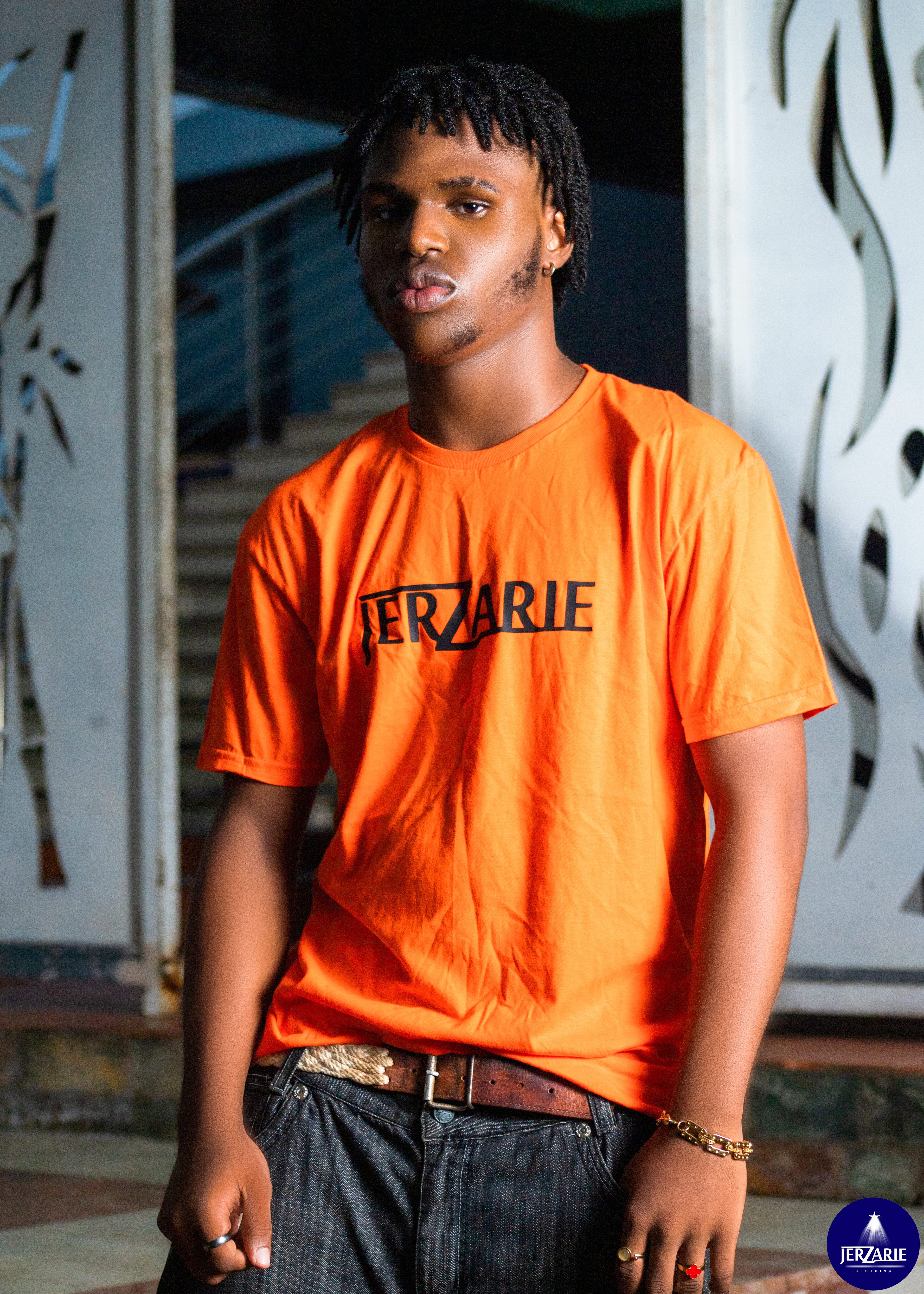 JerZarie Unisex regular fit T-Shirt in Orange with black classic logo
