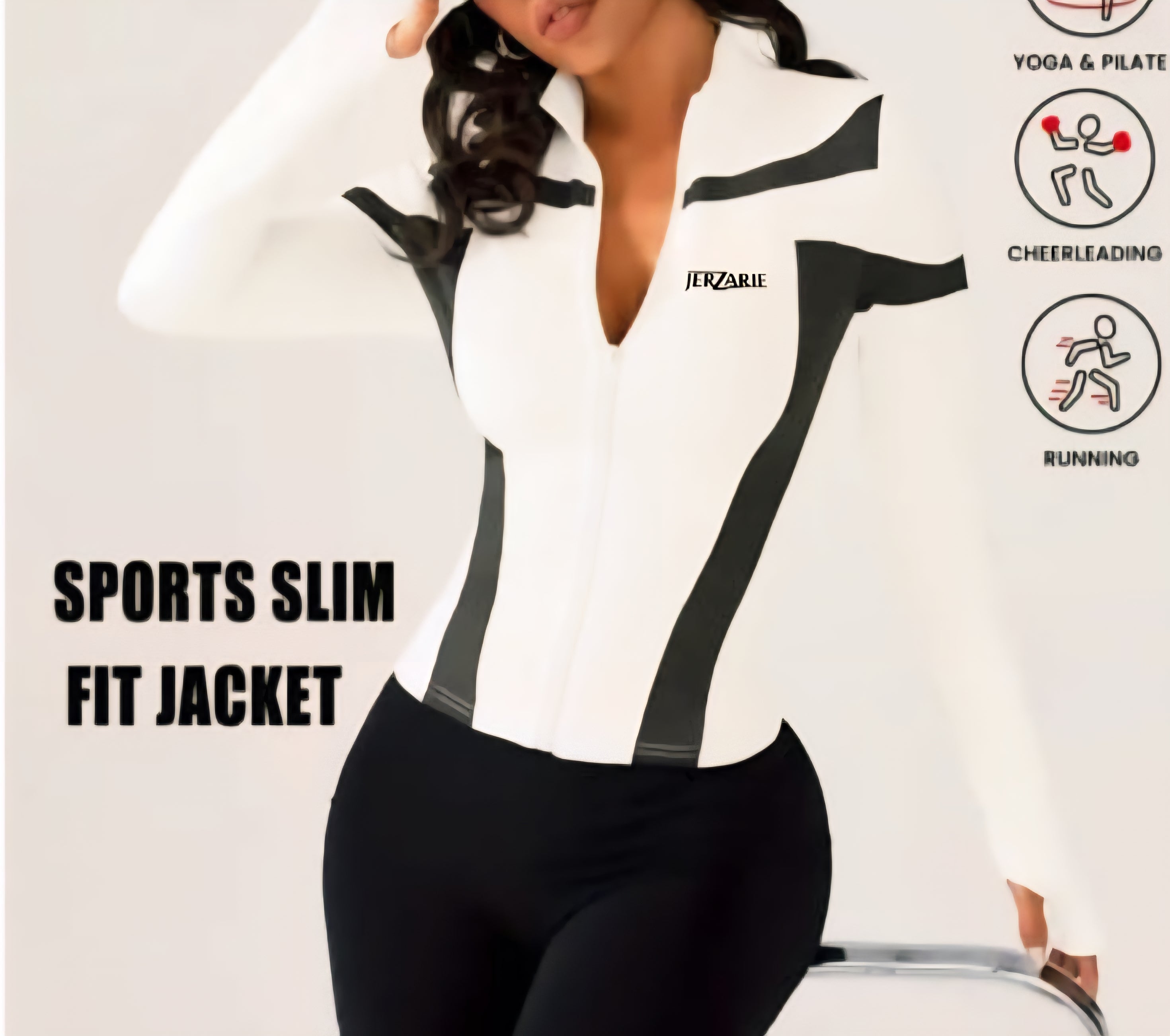 JerZarie Women's (breathable) Athletic Jacket in White with black classic logo