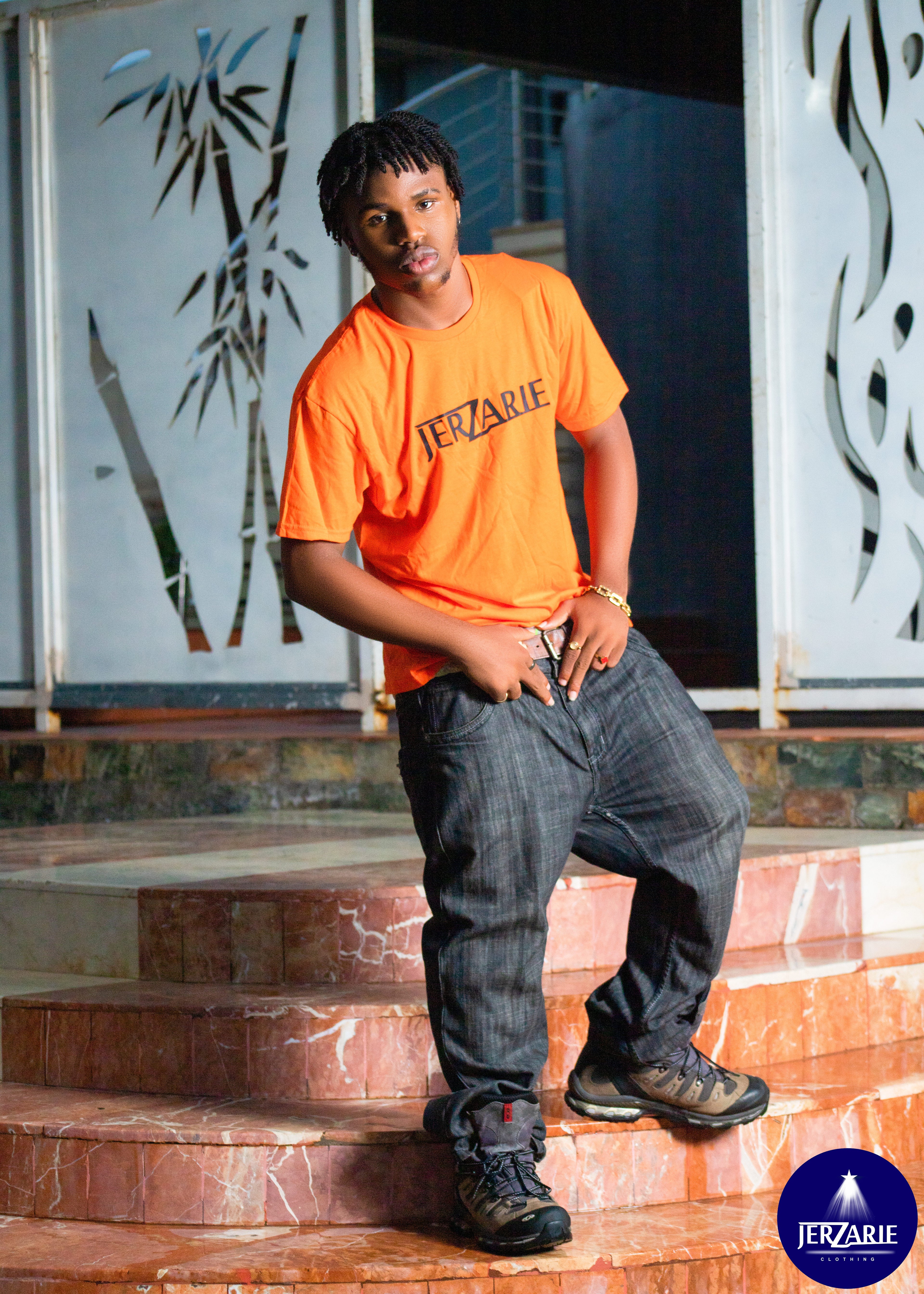 JerZarie Unisex regular fit T-Shirt in Orange with black classic logo