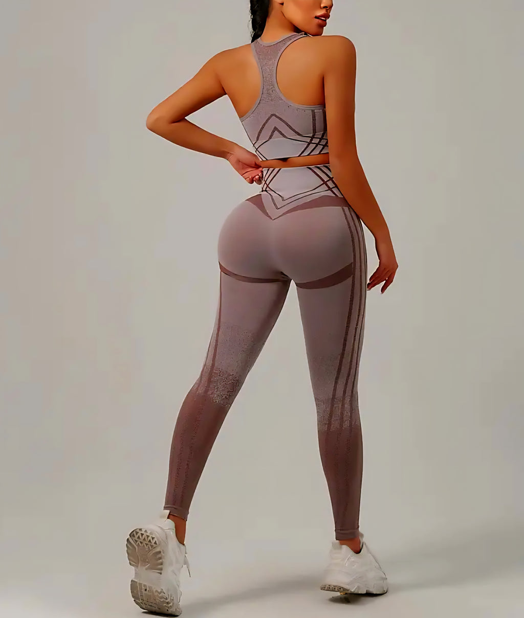 JerZarie Women's Gym Set in coffee with white starred logo