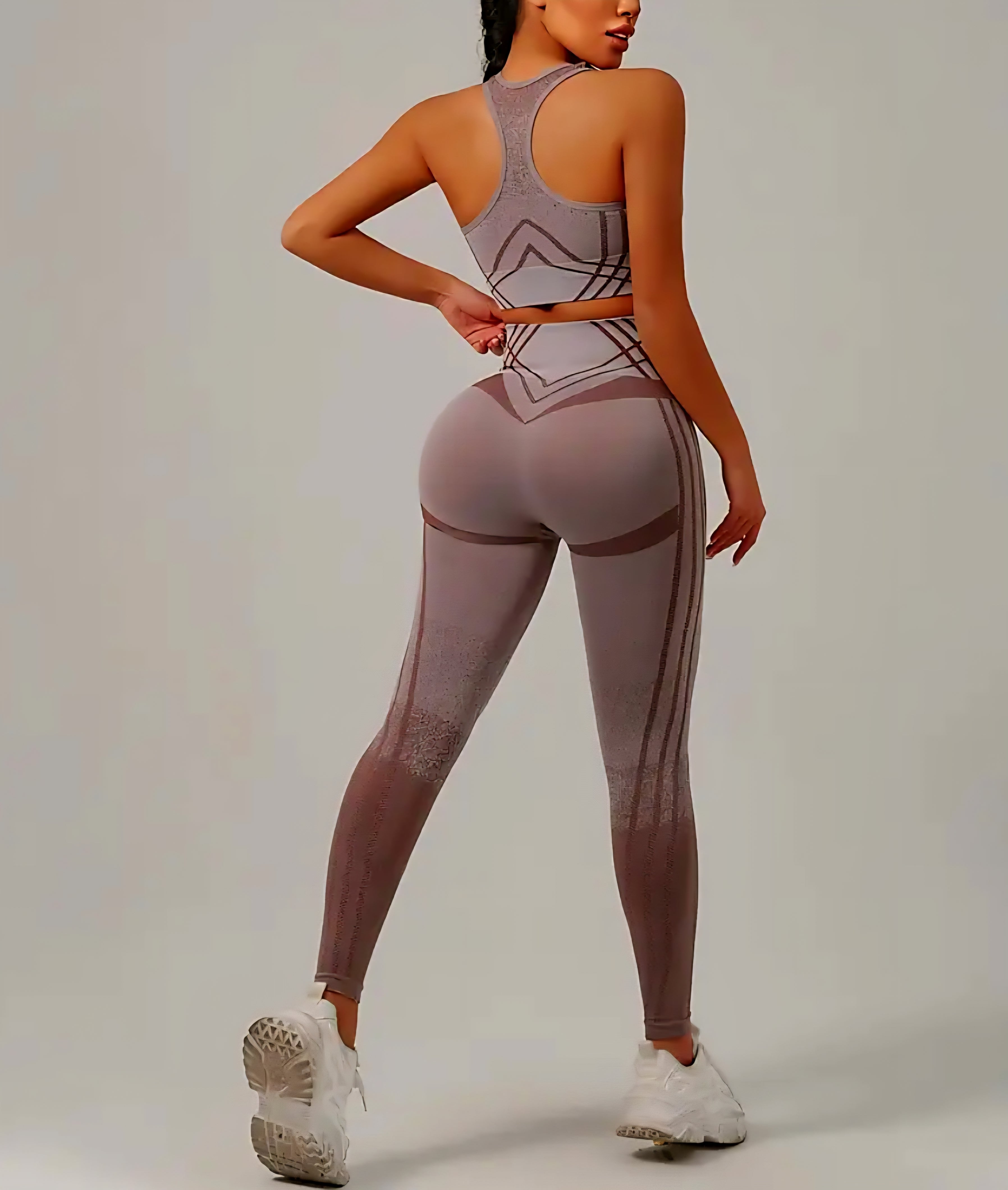 JerZarie Women's Gym Set in coffee with white starred logo