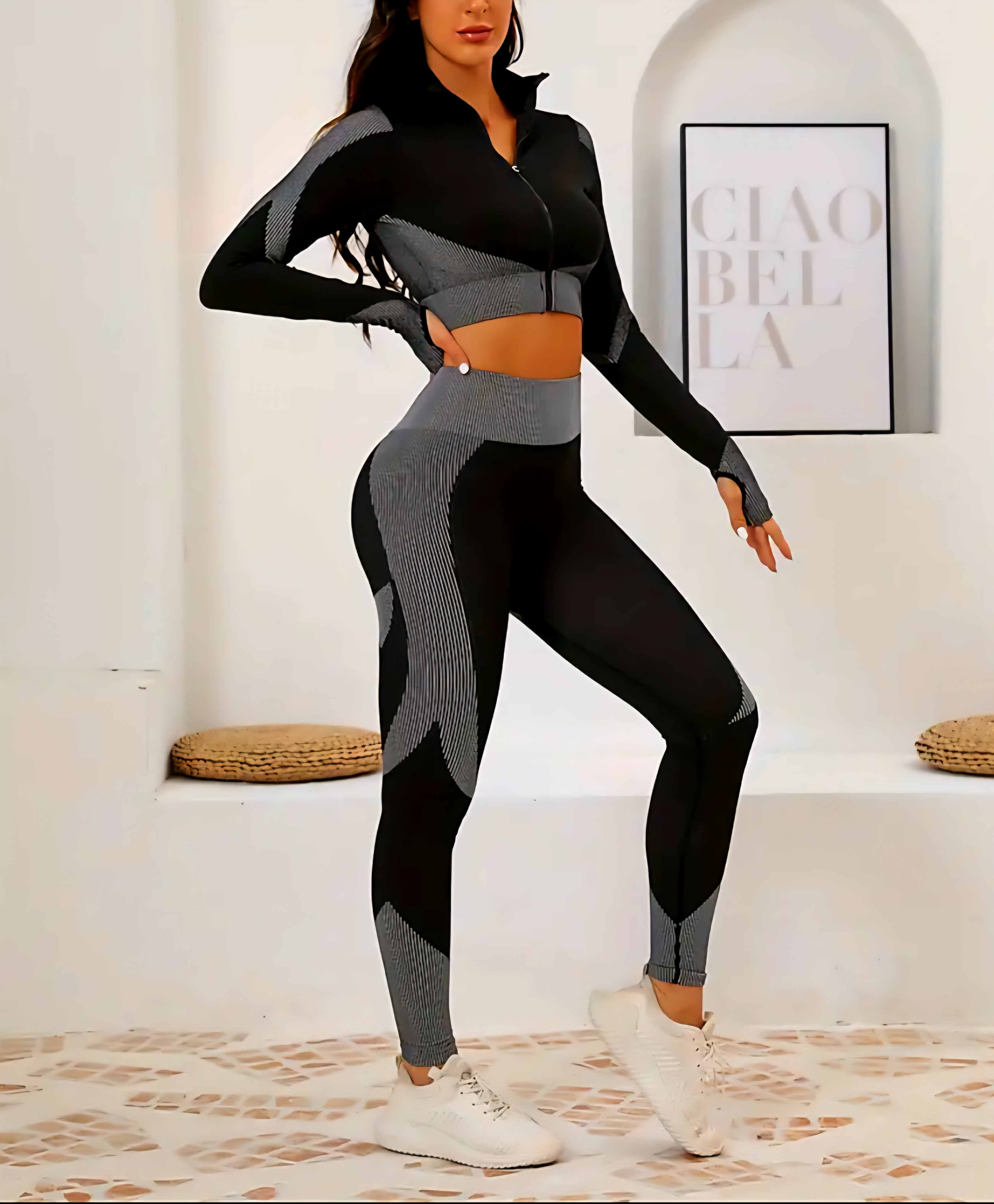 JerZarie Women's Gym Set in Black and grey with black classic logo