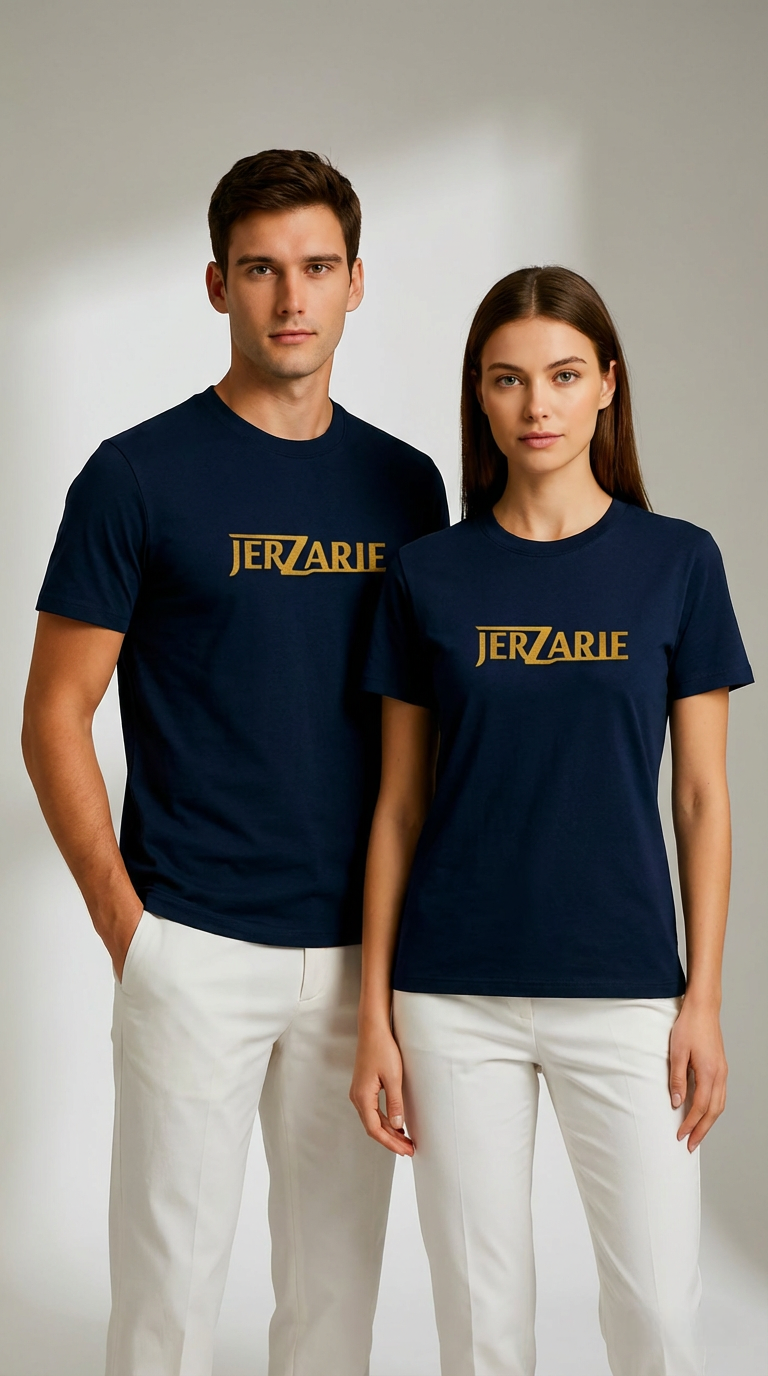 JerZarie Unisex regular fit T-Shirt in Navy Blue with gold classic logo