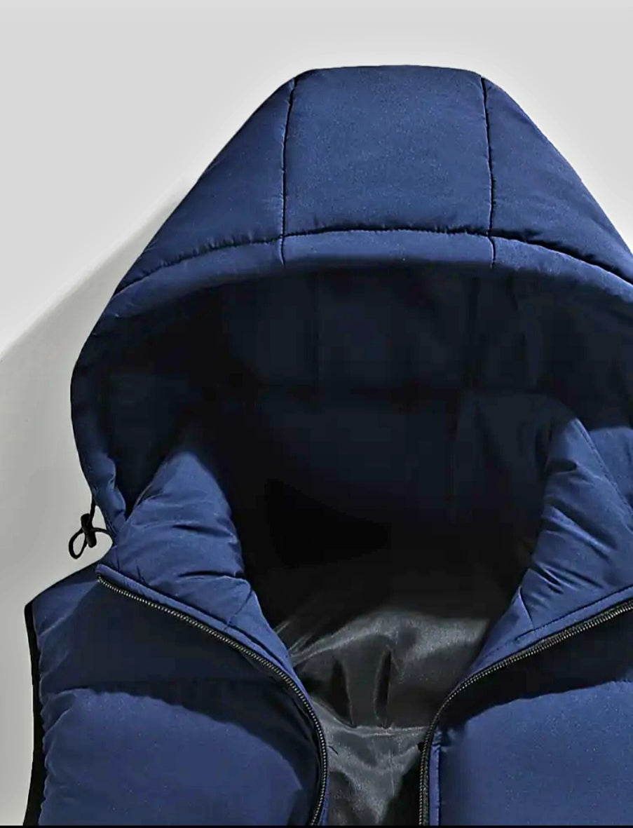 JerZarie Unisex heavyweight hoodie Gilet Jacket in blue with white classic logo