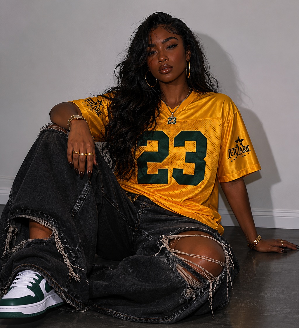 JerZarie Unisex Baseball Jersey in Yellow with Black starred logo