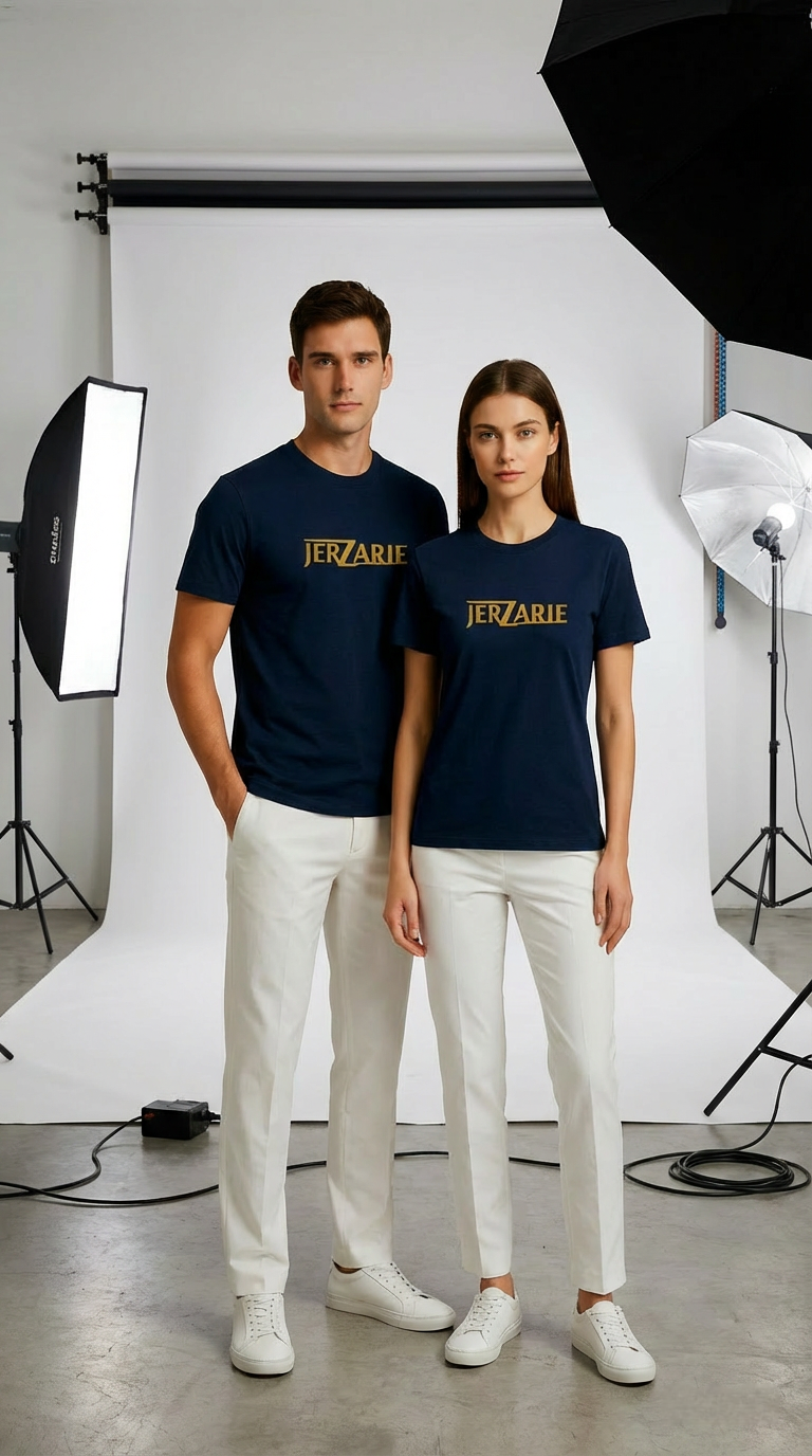 JerZarie Unisex regular fit T-Shirt in Navy Blue with gold classic logo