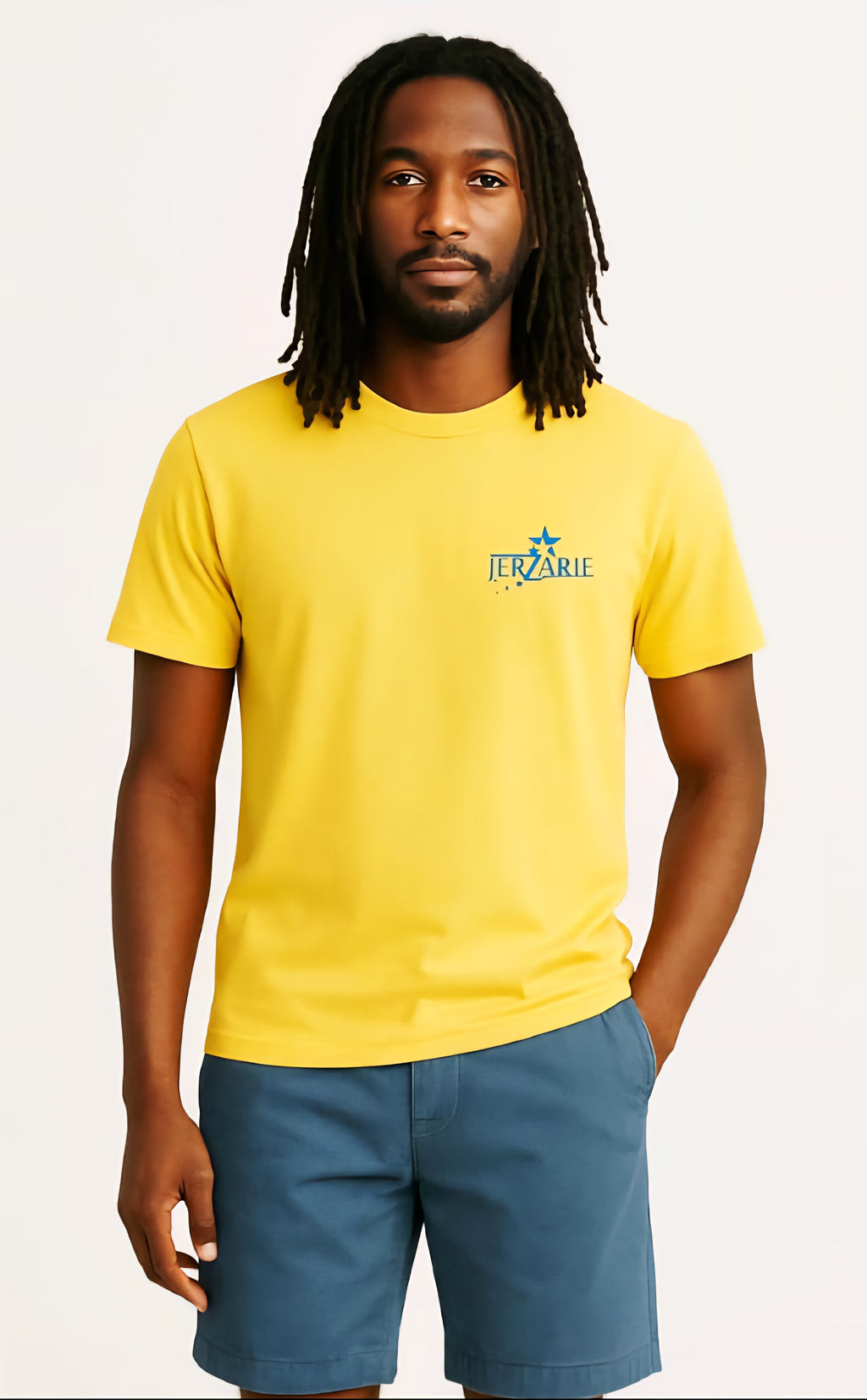 JerZarie Unisex regular fit T-Shirt in Yellow with blue starred logo