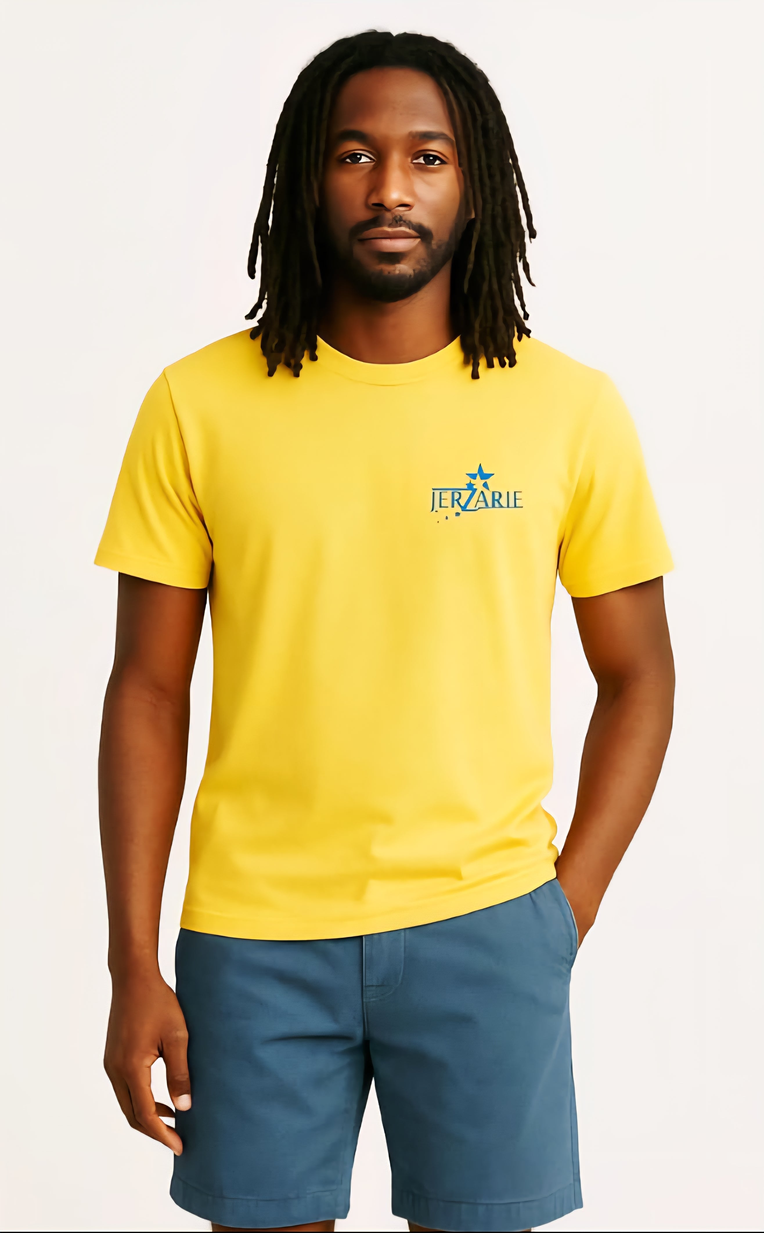 JerZarie Unisex regular fit T-Shirt in Yellow with blue starred logo