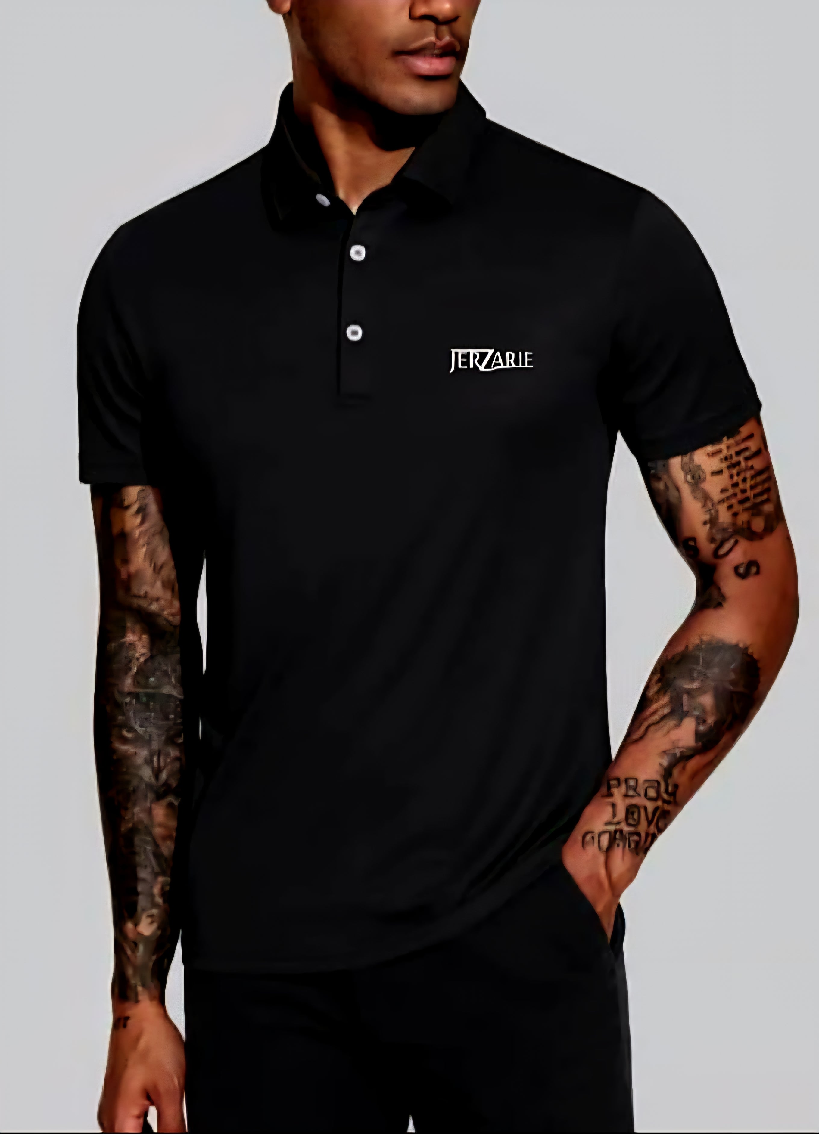 JerZarie Unisex regular fit Polo Shirt in Black with white classic logo