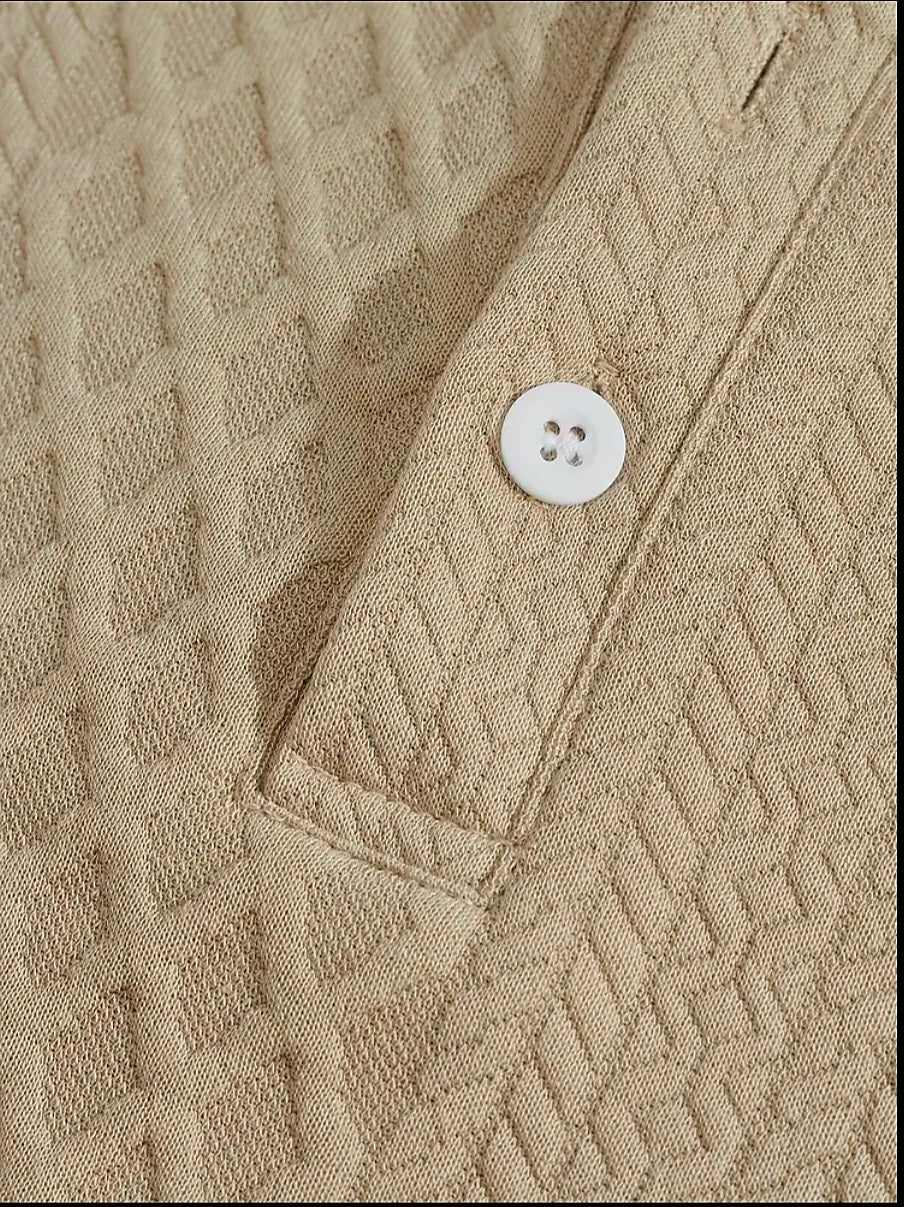 JerZarie Men's stylish 2pcs Soft Jacquard Outfit Set, regular fit in khaki with black classic logo