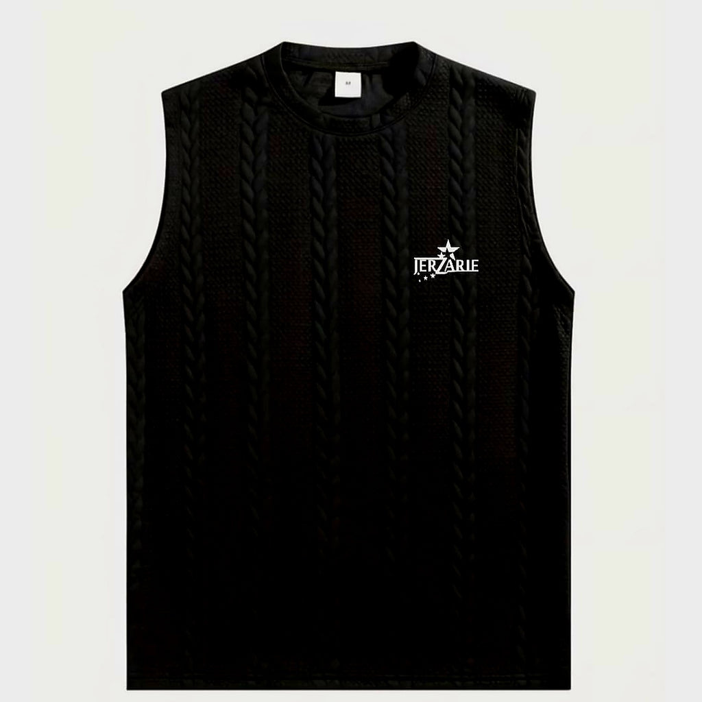 JerZarie Men's stylish 2 piece knit set, regular fit in Black with white starred logo