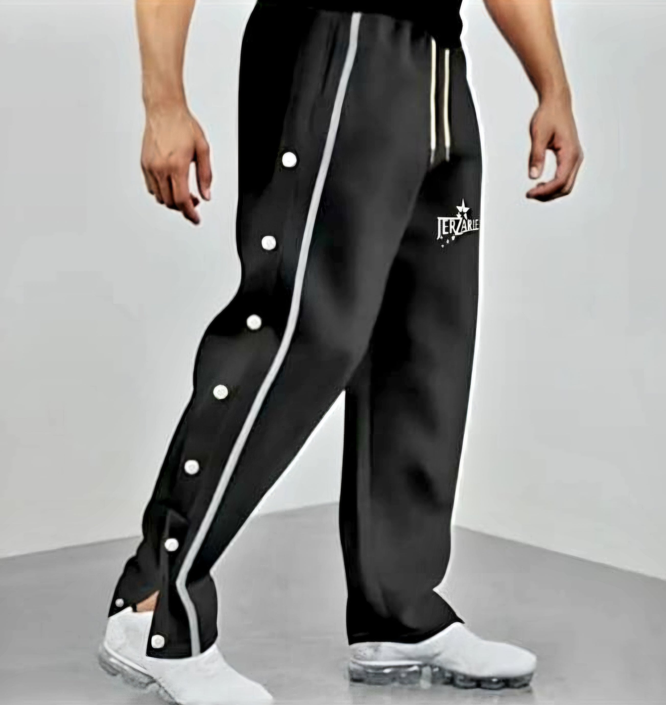 JerZarie Unisex casual flare sweatpants in black with white starred logo
