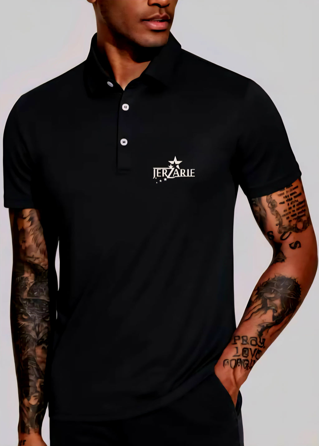 JerZarie Unisex regular fit Polo Shirt in Black with white starred logo