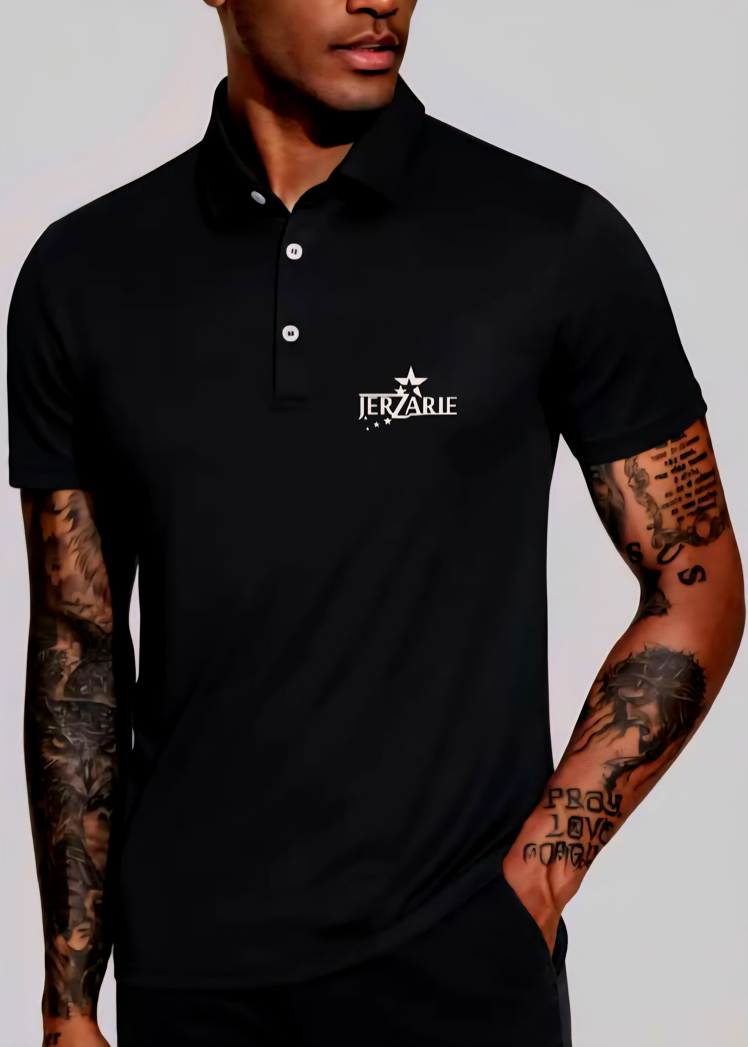 JerZarie Unisex regular fit Polo Shirt in Black with white starred logo